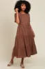 Mocha Gingham Tiered Midi Dress sold by Pinkblush