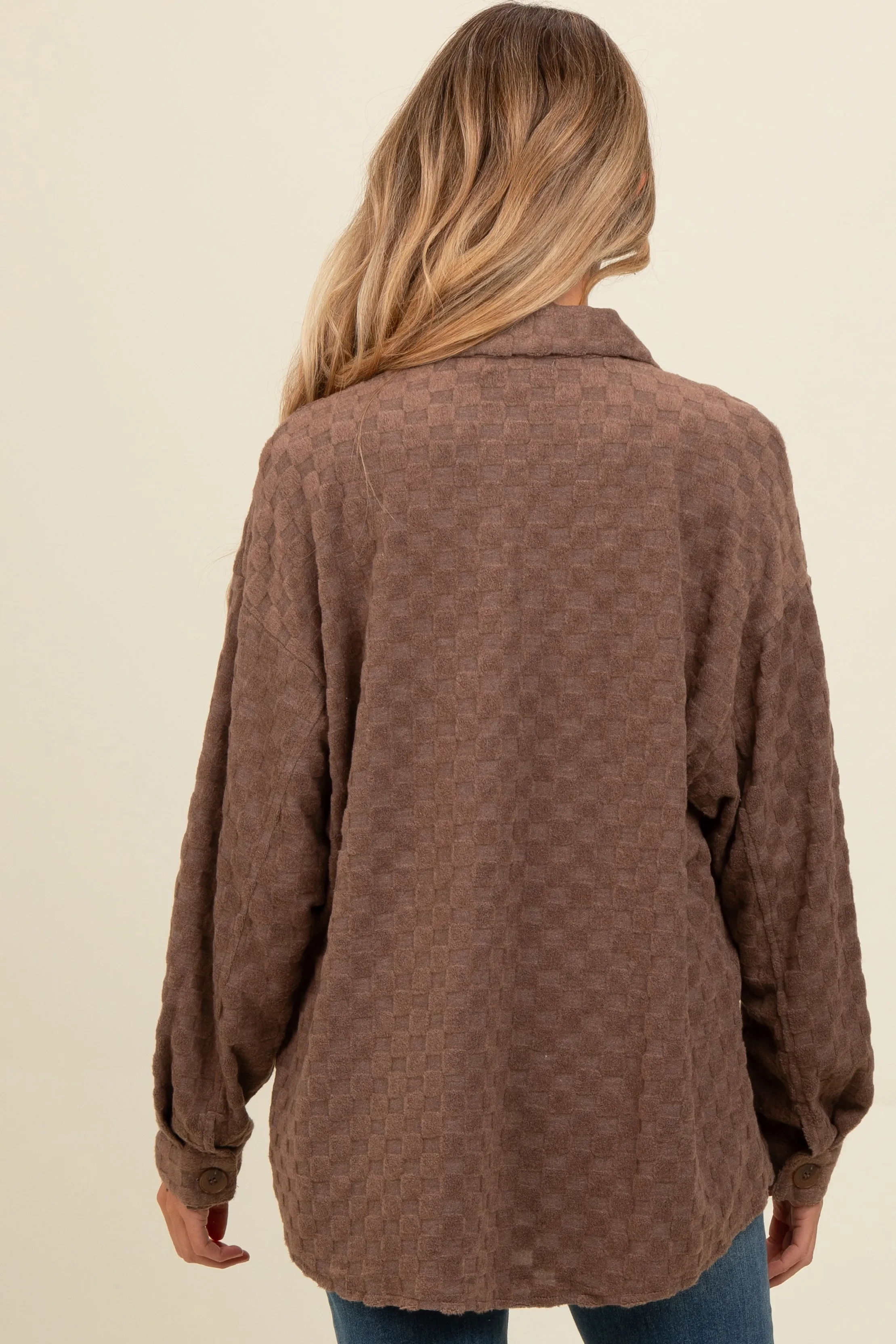 Brown Checker Plaid Button Down Maternity Shirt sold by Pinkblush product image thumbnail 3