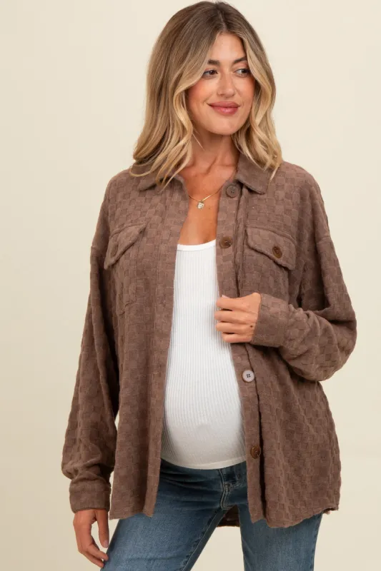 Brown Checker Plaid Button Down Maternity Shirt sold by Pinkblush