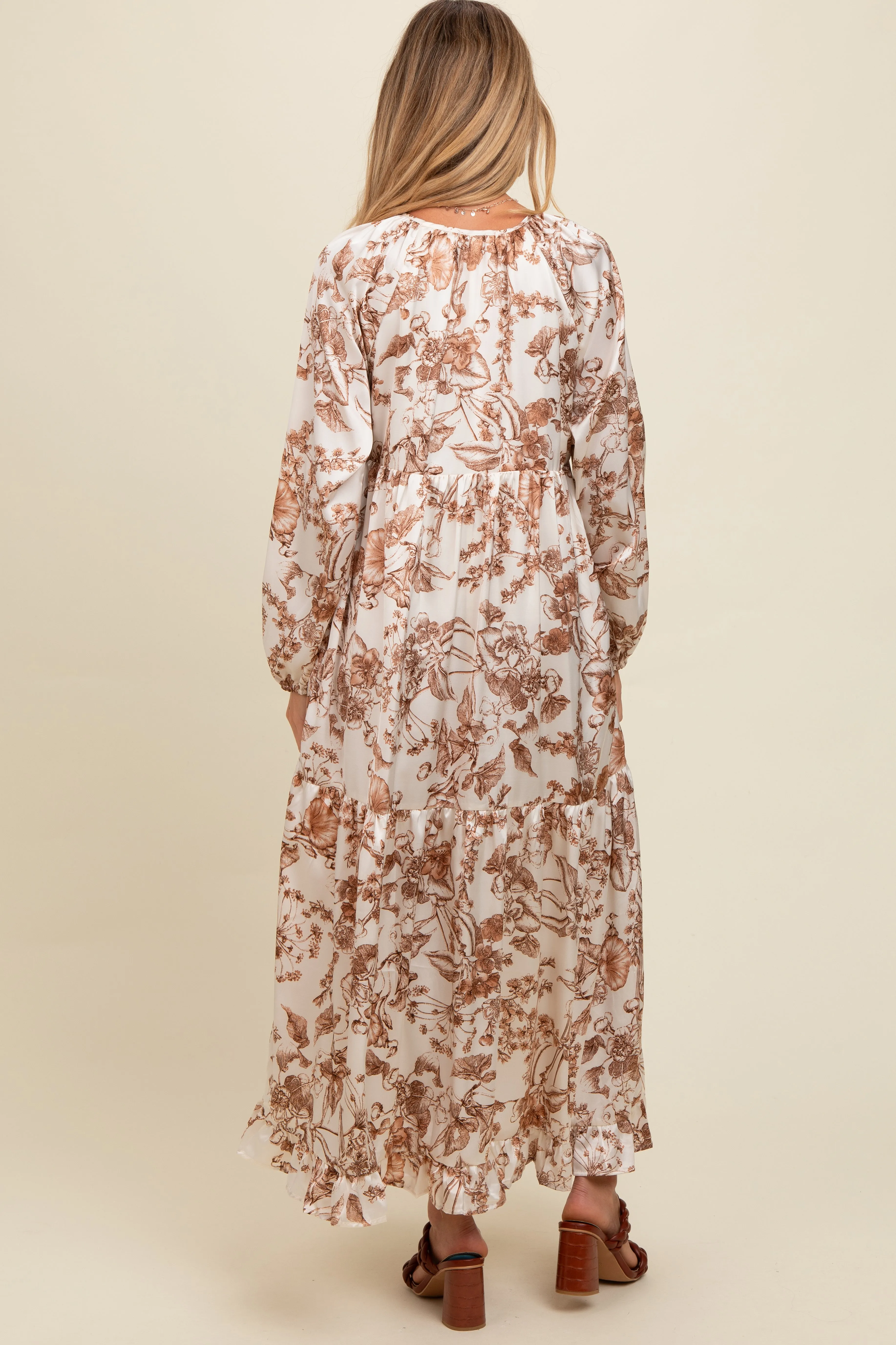 Brown Floral Tassel Tie Front Maternity Maxi Dress sold by Pinkblush product image thumbnail 3