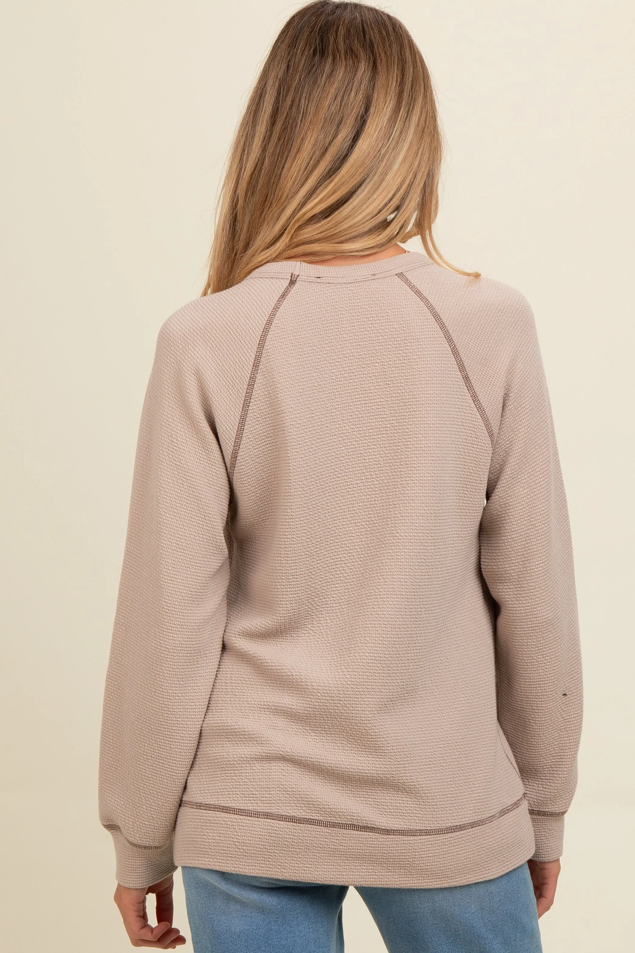 Light Taupe Crewneck Waffle Knit Maternity Pullover Top sold by Pinkblush product image thumbnail 3