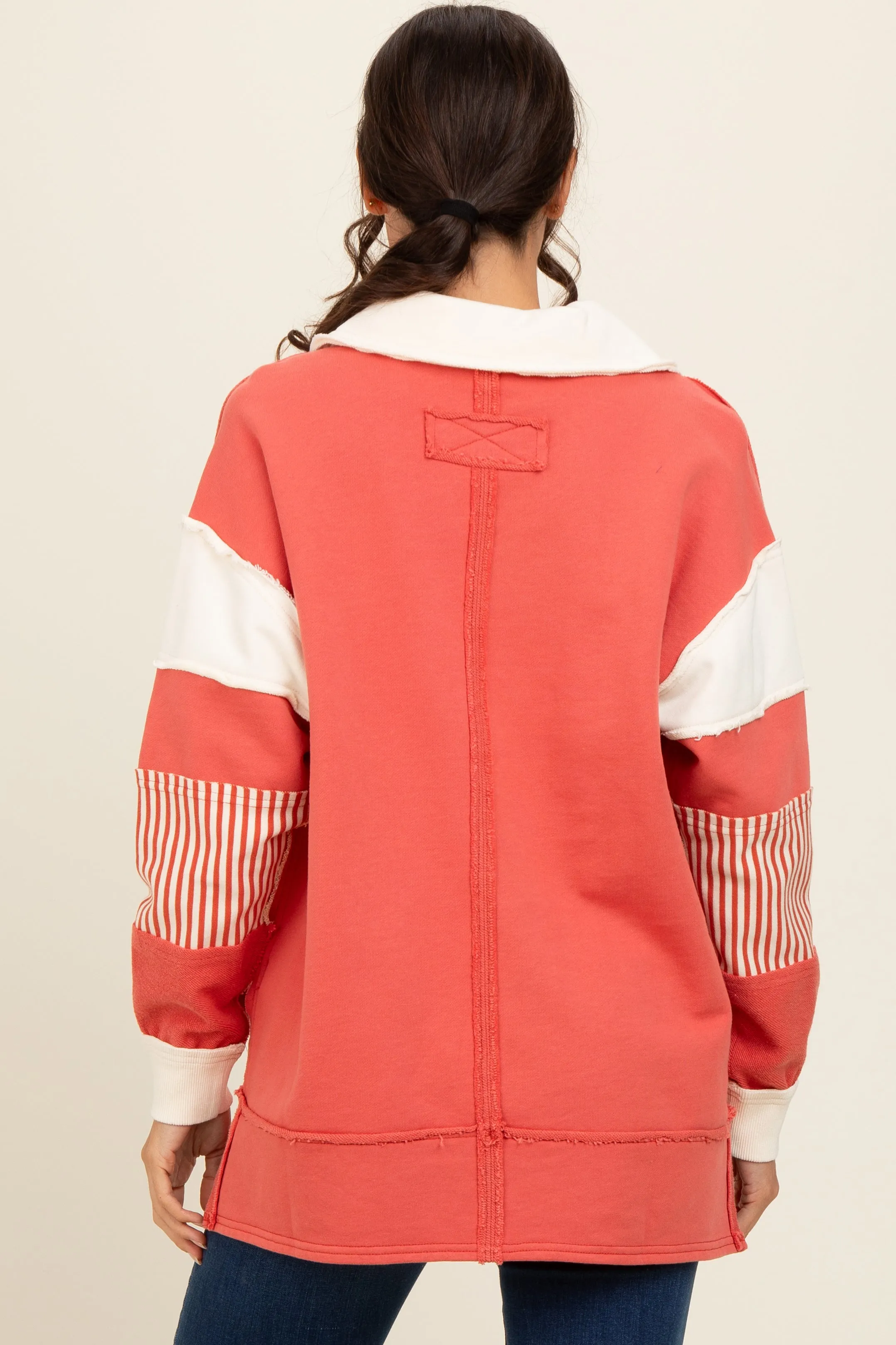 Rust Colorblock Stripe Polo Pullover Top sold by Pinkblush product image thumbnail 3