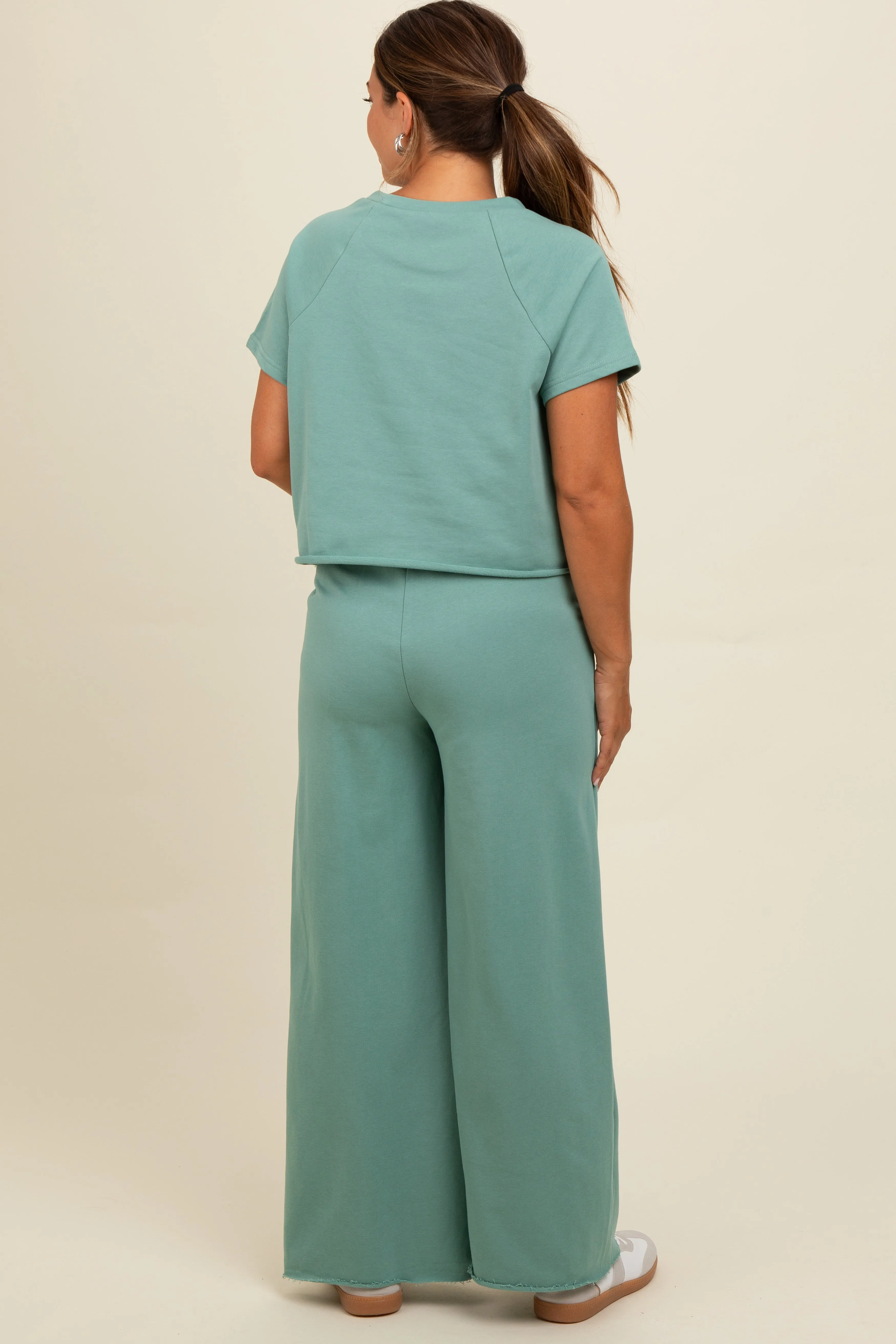 Light Olive Basic Tee And Wide Leg Pant Maternity Set sold by Pinkblush product image thumbnail 4