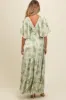 Light Olive Floral Deep V-Neck Maternity Maxi Dress sold by Pinkblush