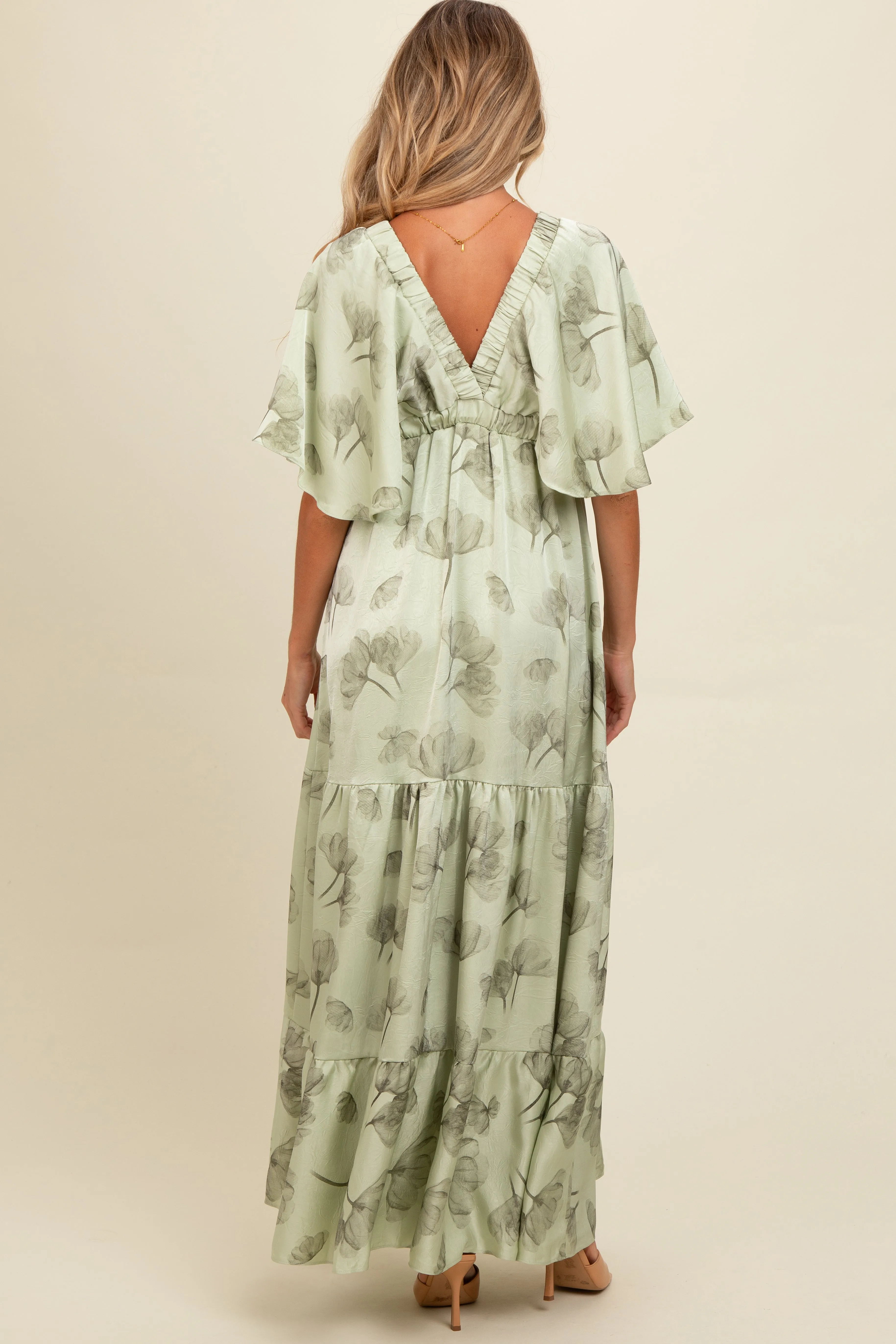 Light Olive Floral Deep V-Neck Maternity Maxi Dress sold by Pinkblush product image thumbnail 4