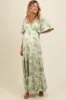 Light Olive Floral Deep V-Neck Maternity Maxi Dress sold by Pinkblush
