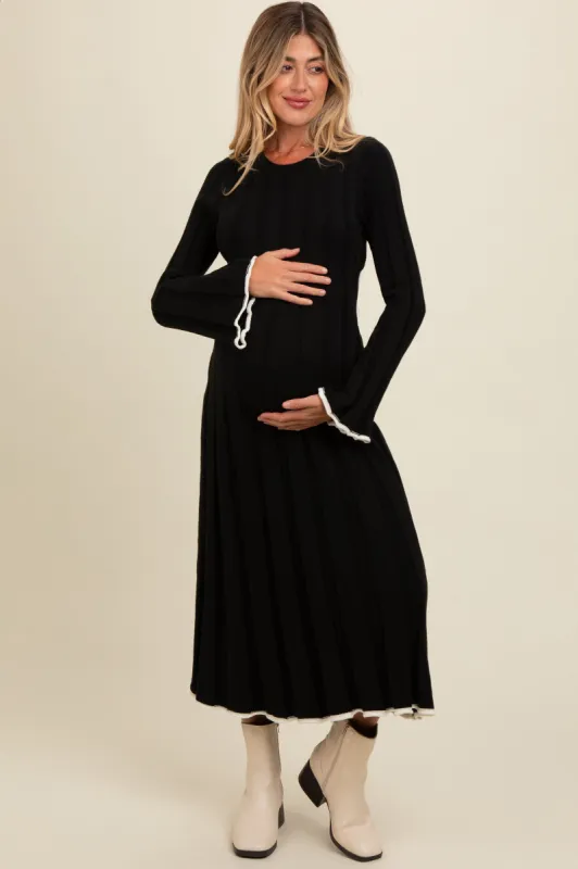 Black Sweater Knit Bell Sleeve Back Cutout Maternity Maxi Dress sold by Pinkblush