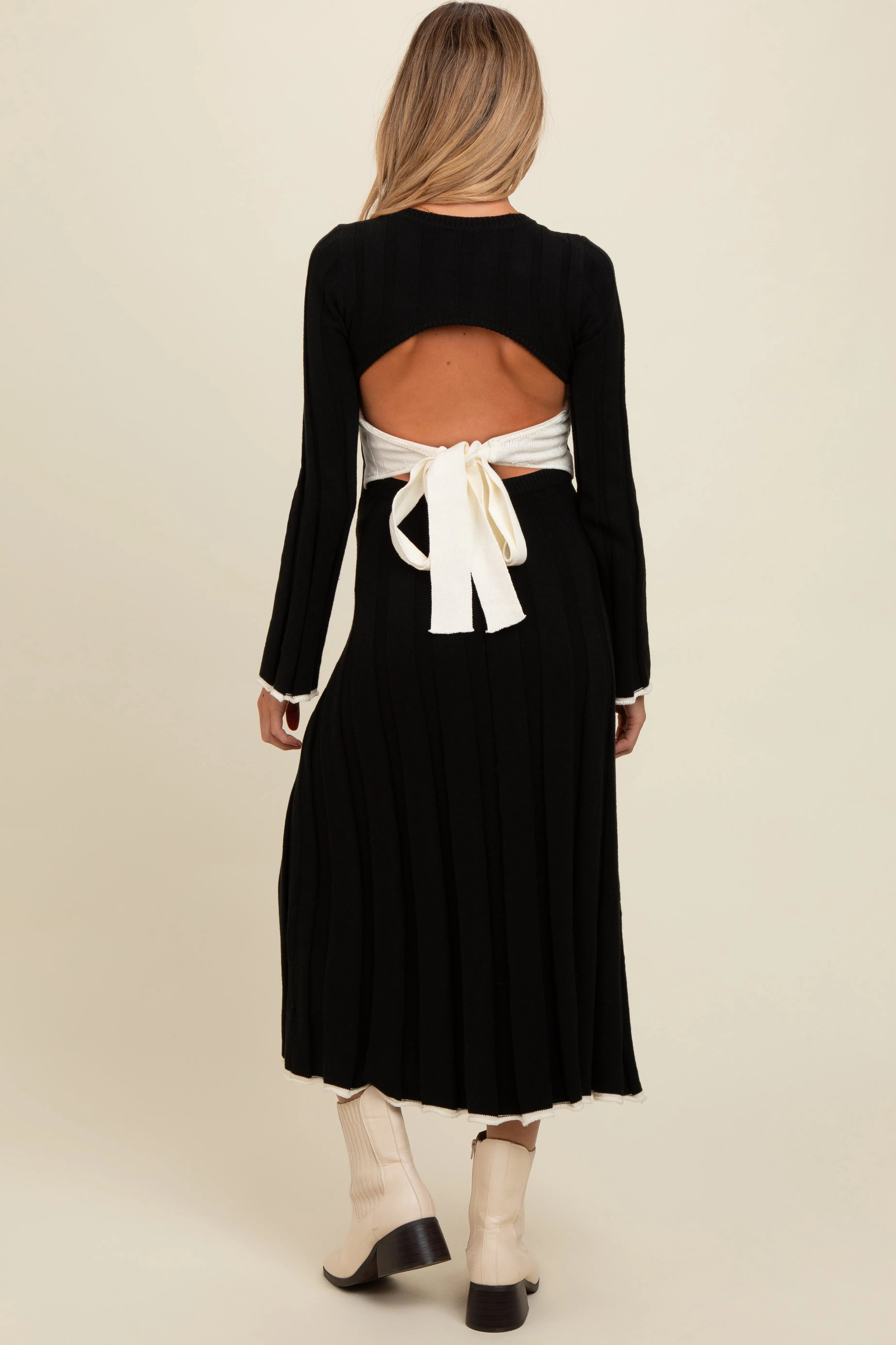 Black Sweater Knit Bell Sleeve Back Cutout Maternity Maxi Dress sold by Pinkblush product image thumbnail 3