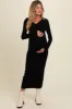 Black Fold Over Maternity Maxi Sweater Dress sold by Pinkblush