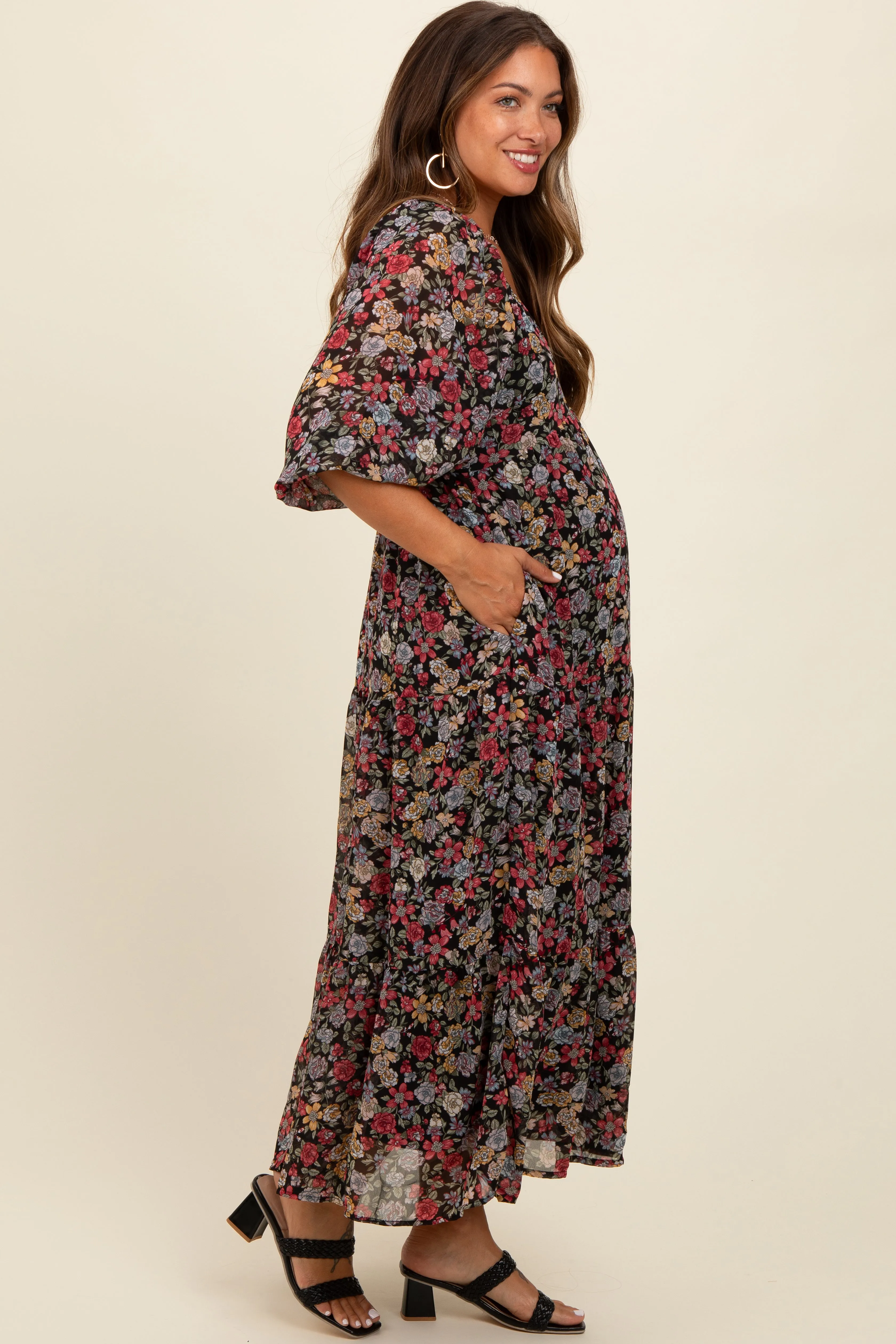 Black Floral Empire Waist Maternity Maxi Dress sold by Pinkblush product image thumbnail 2