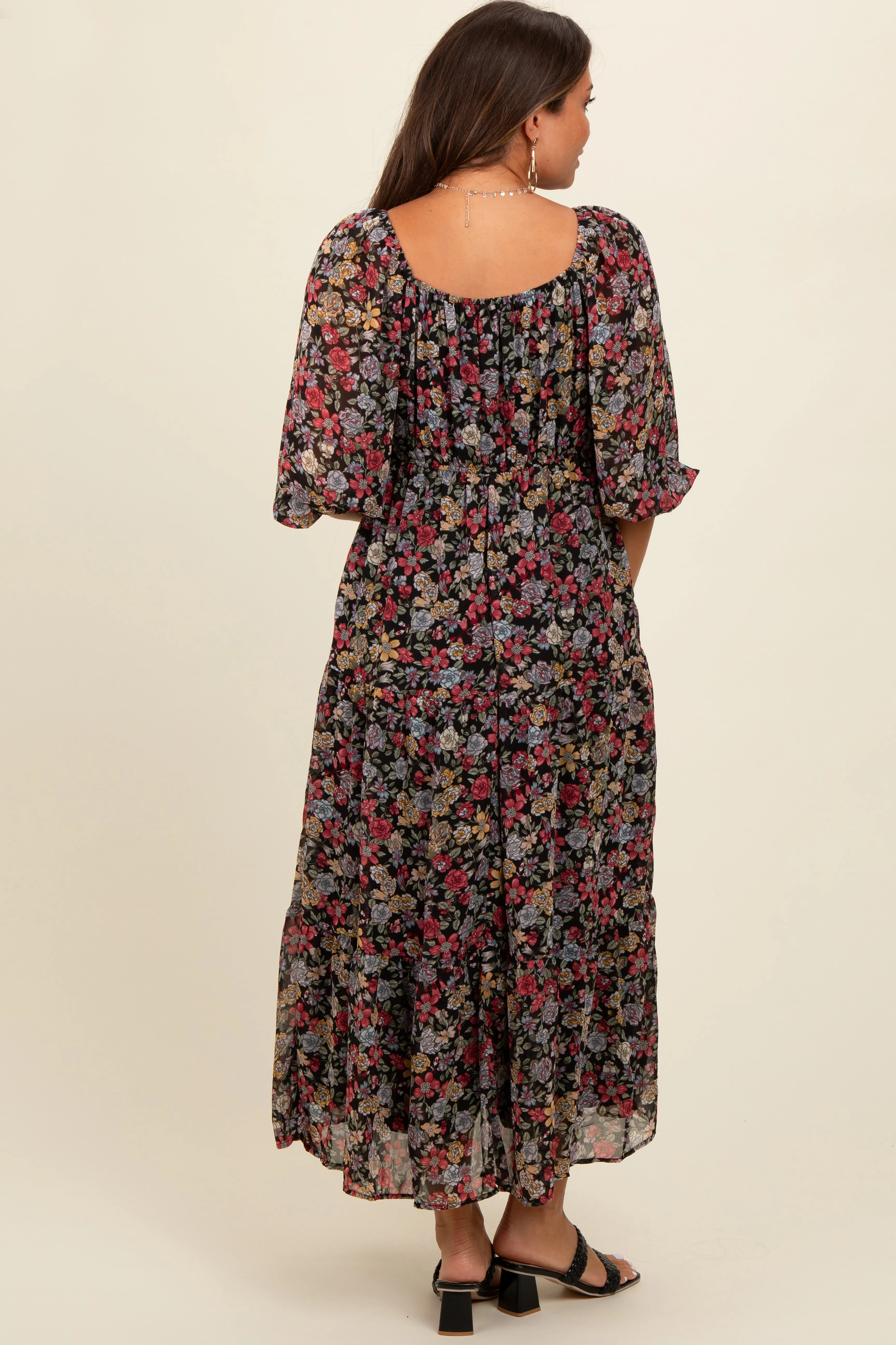 Black Floral Empire Waist Maternity Maxi Dress sold by Pinkblush product image thumbnail 3