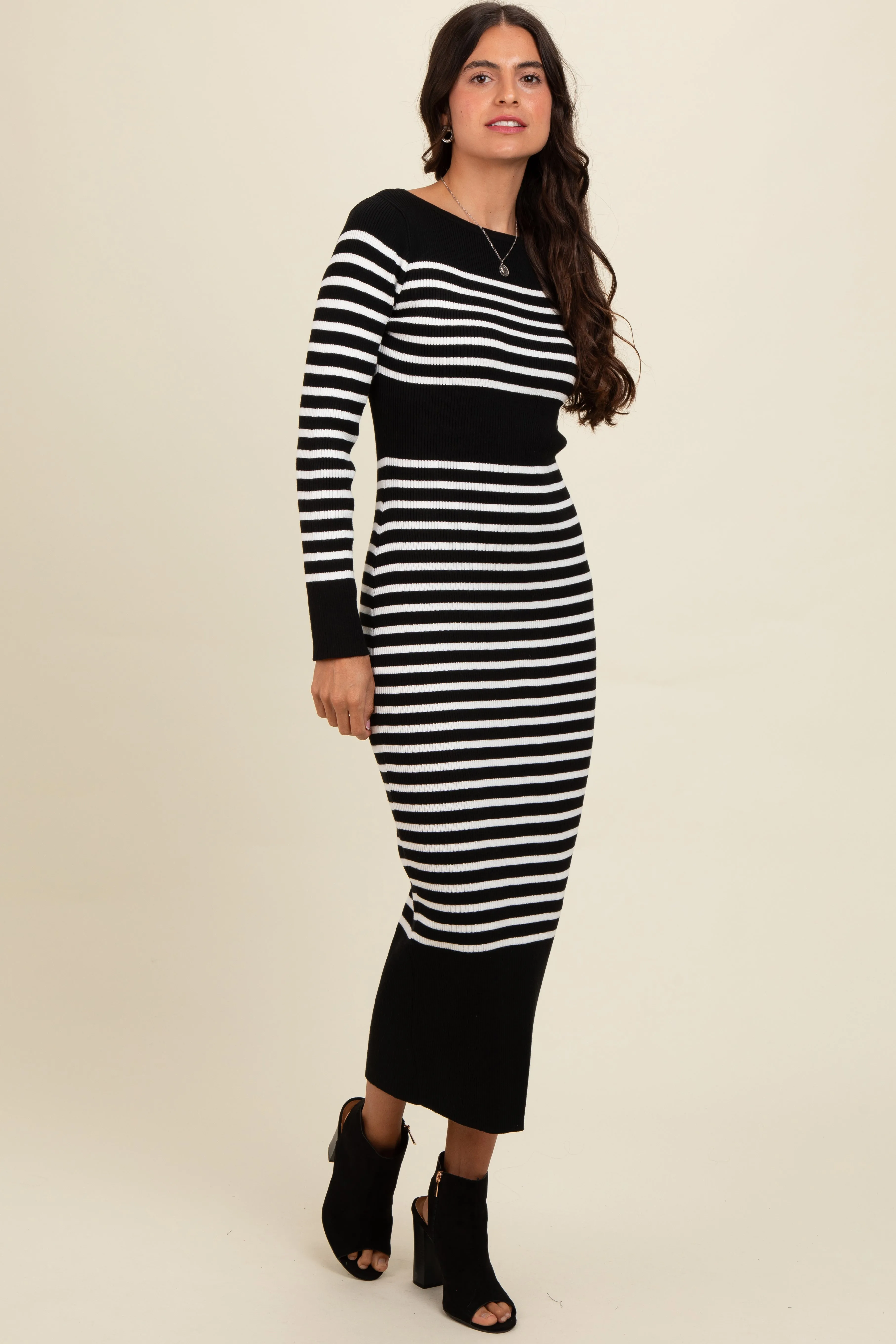 Black Striped Midi Sweater Dress sold by Pinkblush product image thumbnail 3