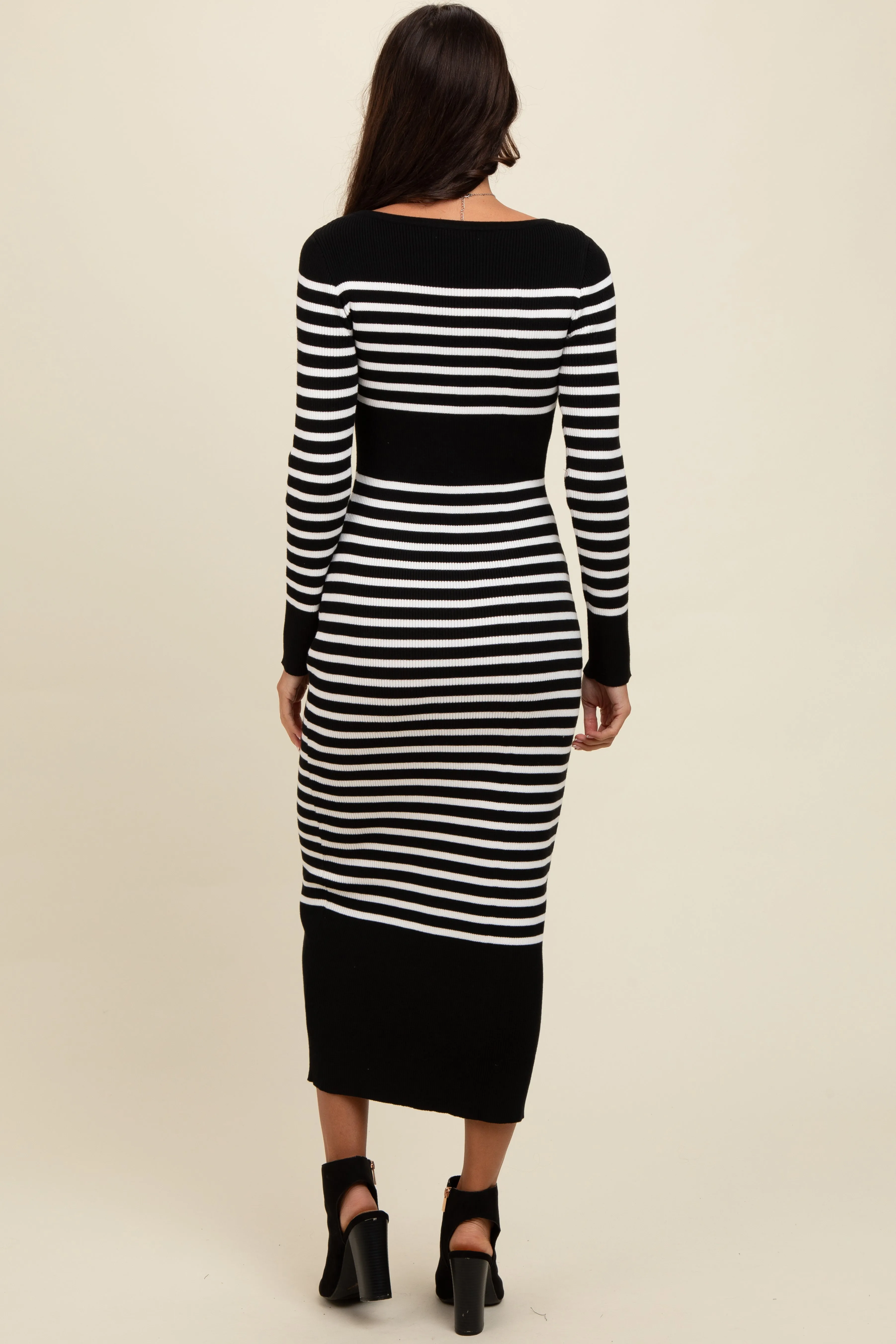 Black Striped Midi Sweater Dress sold by Pinkblush product image thumbnail 4