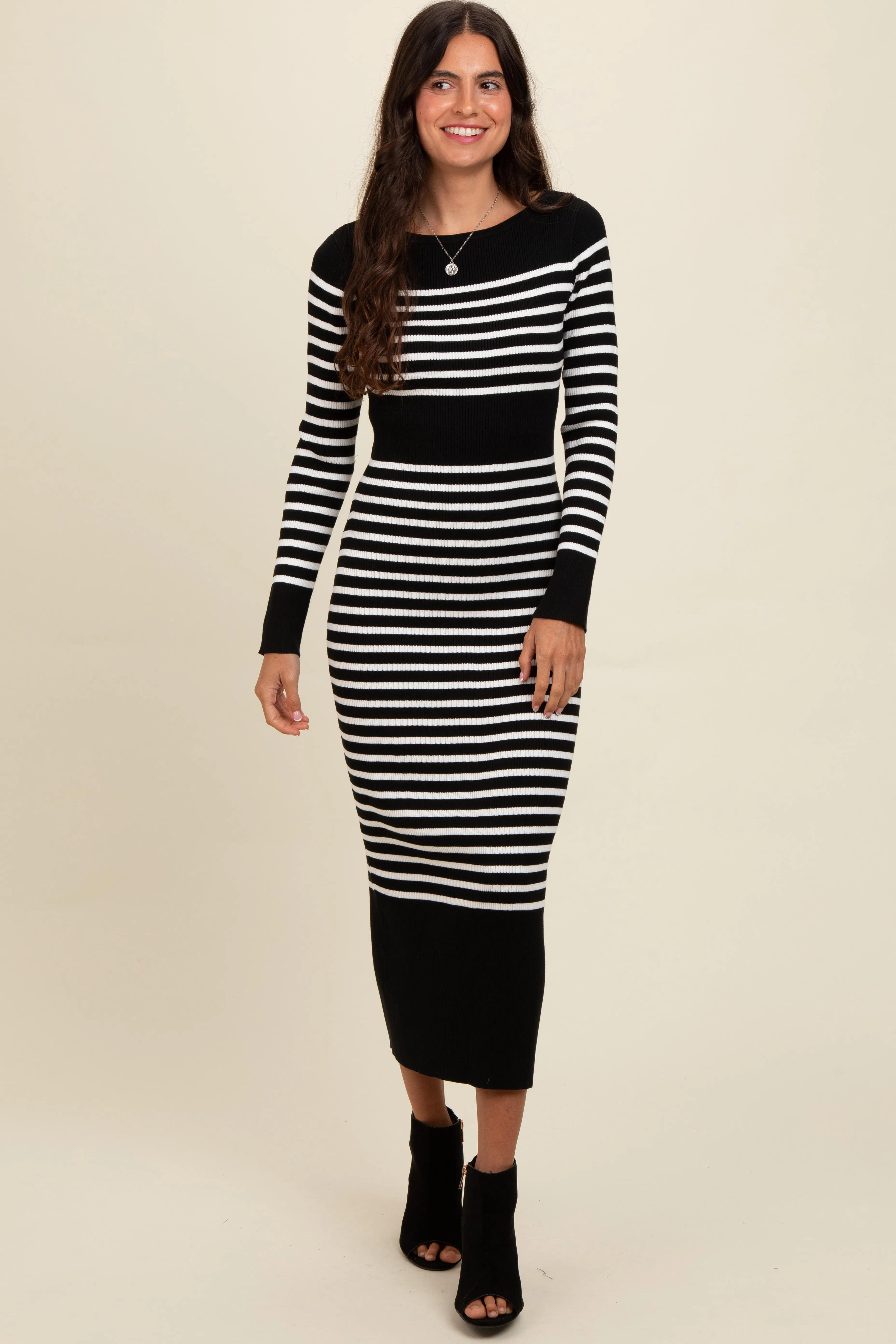 Black Striped Midi Sweater Dress sold by Pinkblush