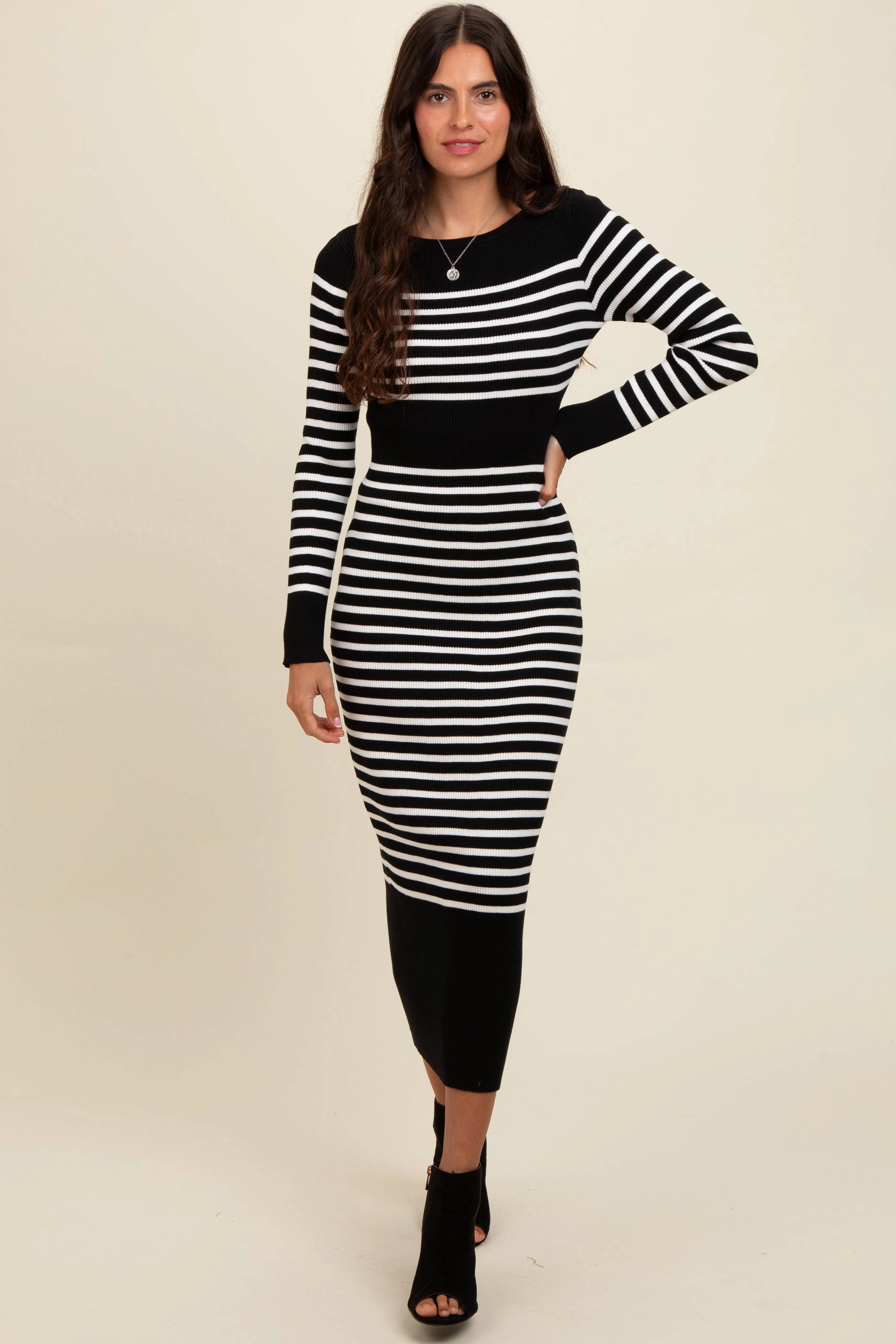 Black Striped Midi Sweater Dress sold by Pinkblush product image thumbnail 2
