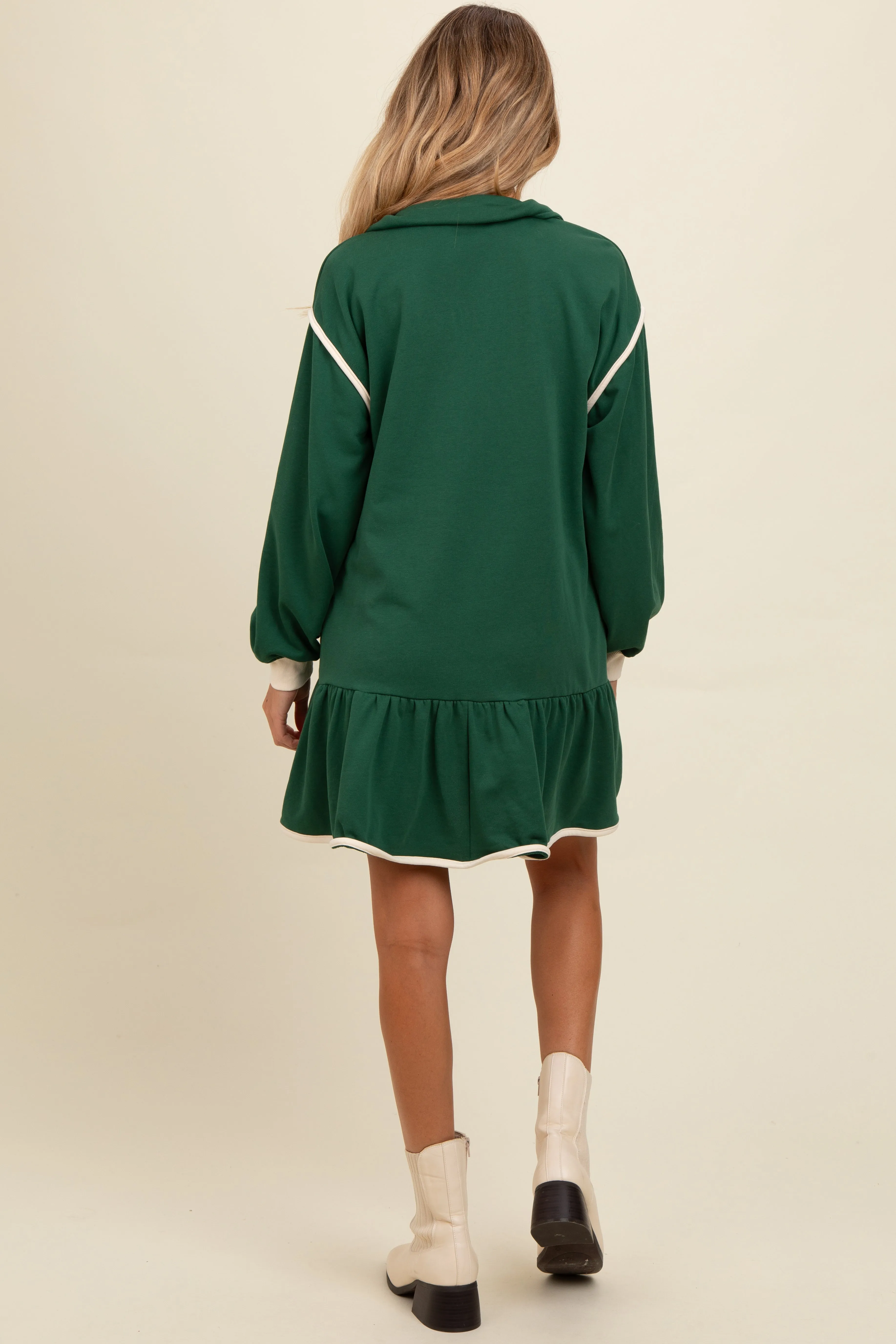 Forest Green Half Zip Ruffle Drop Hem Maternity Mini Dress sold by Pinkblush product image thumbnail 4