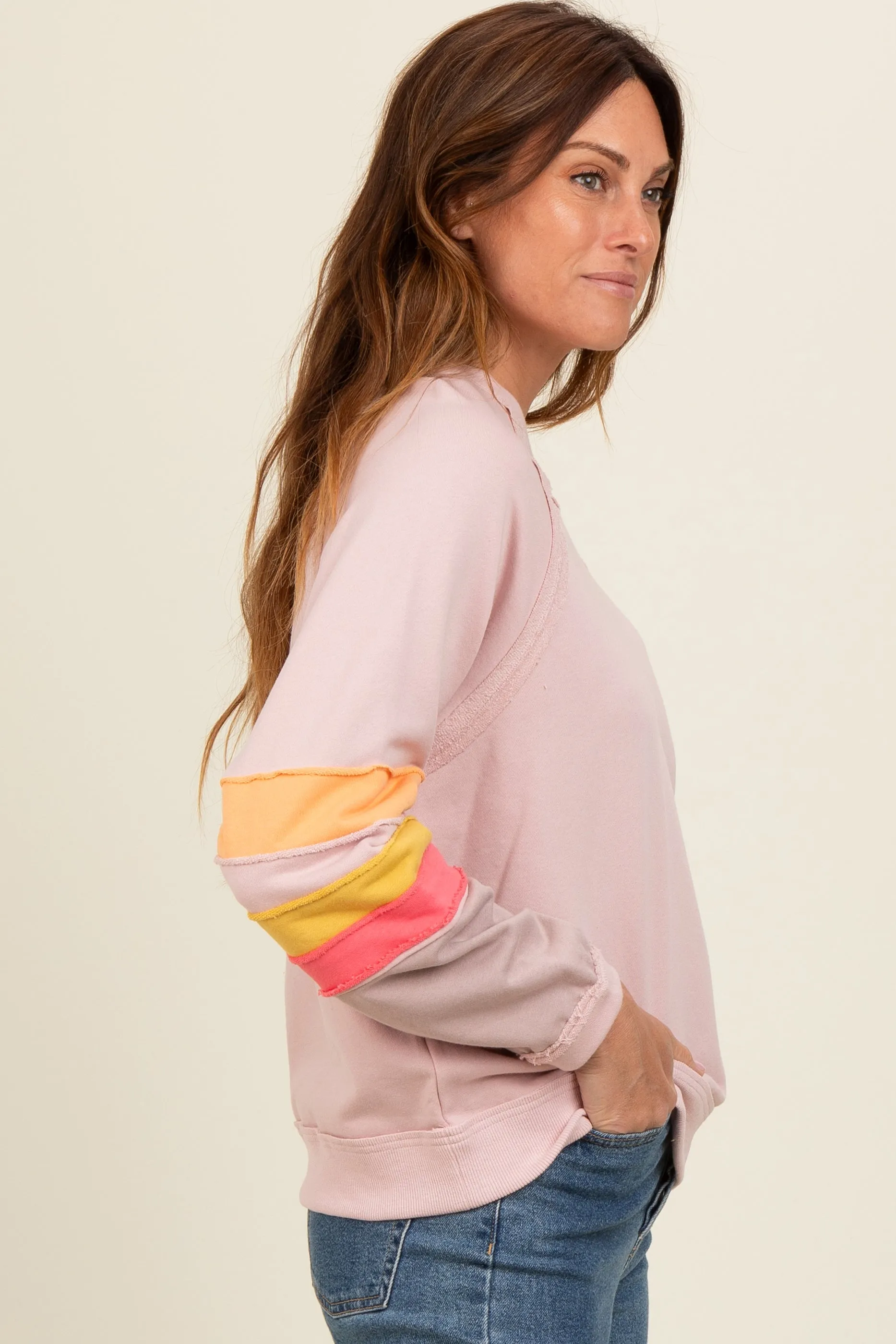 Light Pink Colorblock Sleeve Pullover sold by Pinkblush product image thumbnail 3