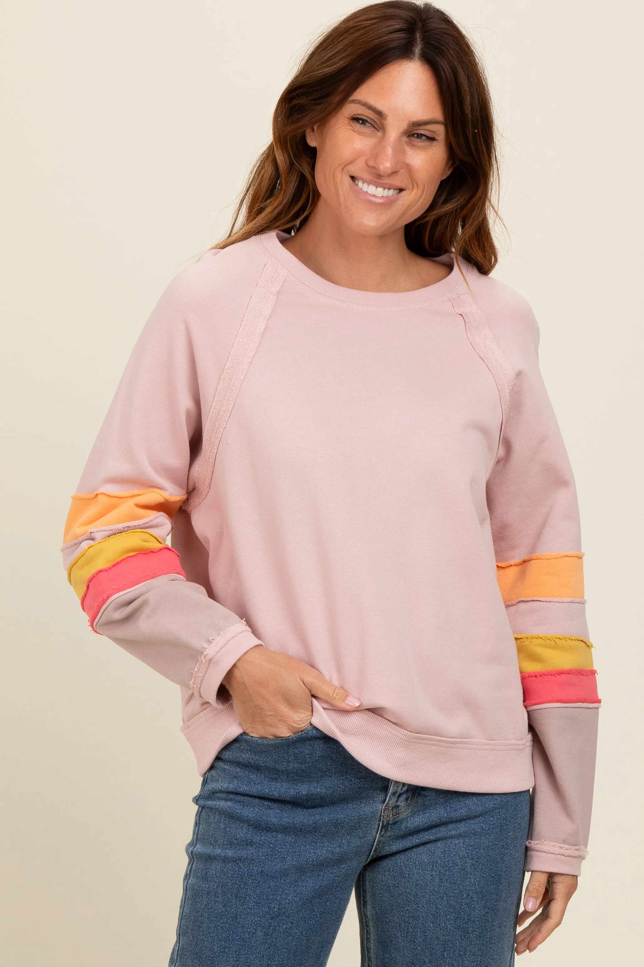 Light Pink Colorblock Sleeve Pullover sold by Pinkblush