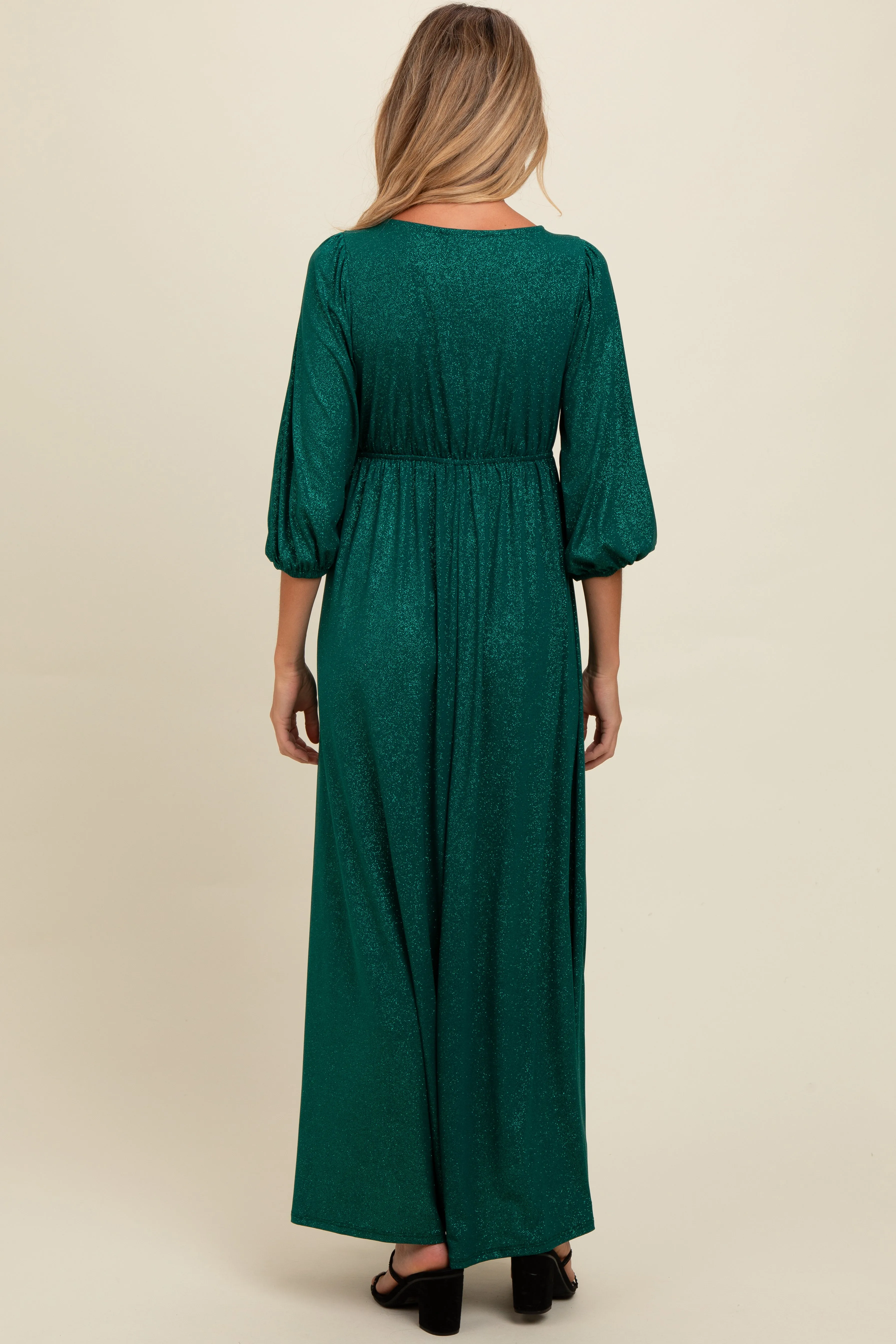 Forest Green Glitter V-Neck Maternity Maxi Dress sold by Pinkblush product image thumbnail 3