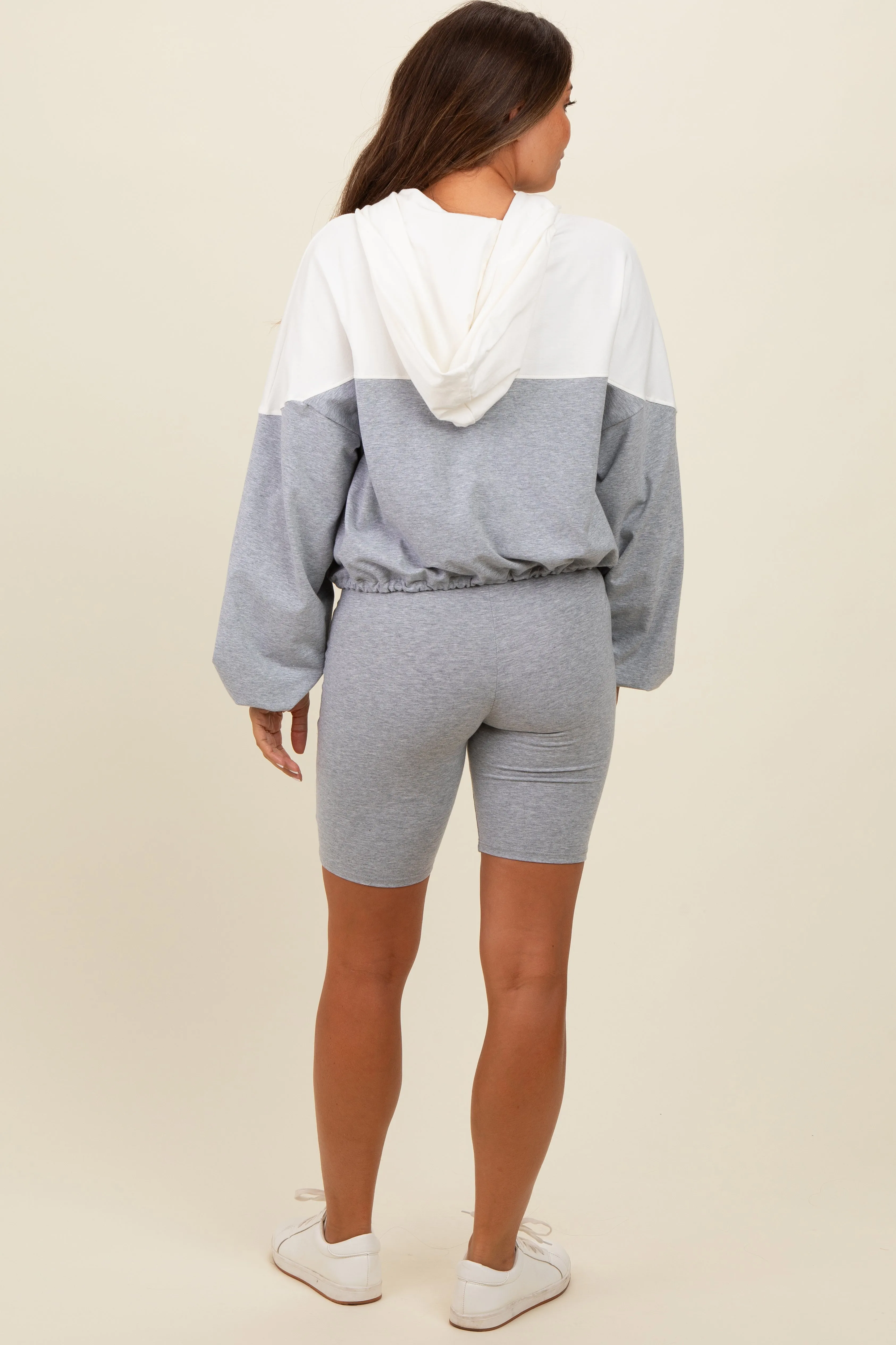 Heather Grey Colorblock Hoodie Shorts Maternity Set sold by Pinkblush product image thumbnail 3