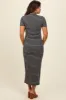 Charcoal Striped Mock Neck Fitted Maternity Midi Dress sold by Pinkblush