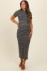 Charcoal Striped Mock Neck Fitted Maternity Midi Dress sold by Pinkblush