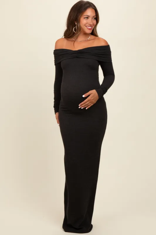 Charcoal Knit Off Shoulder Maternity Maxi Dress sold by Pinkblush