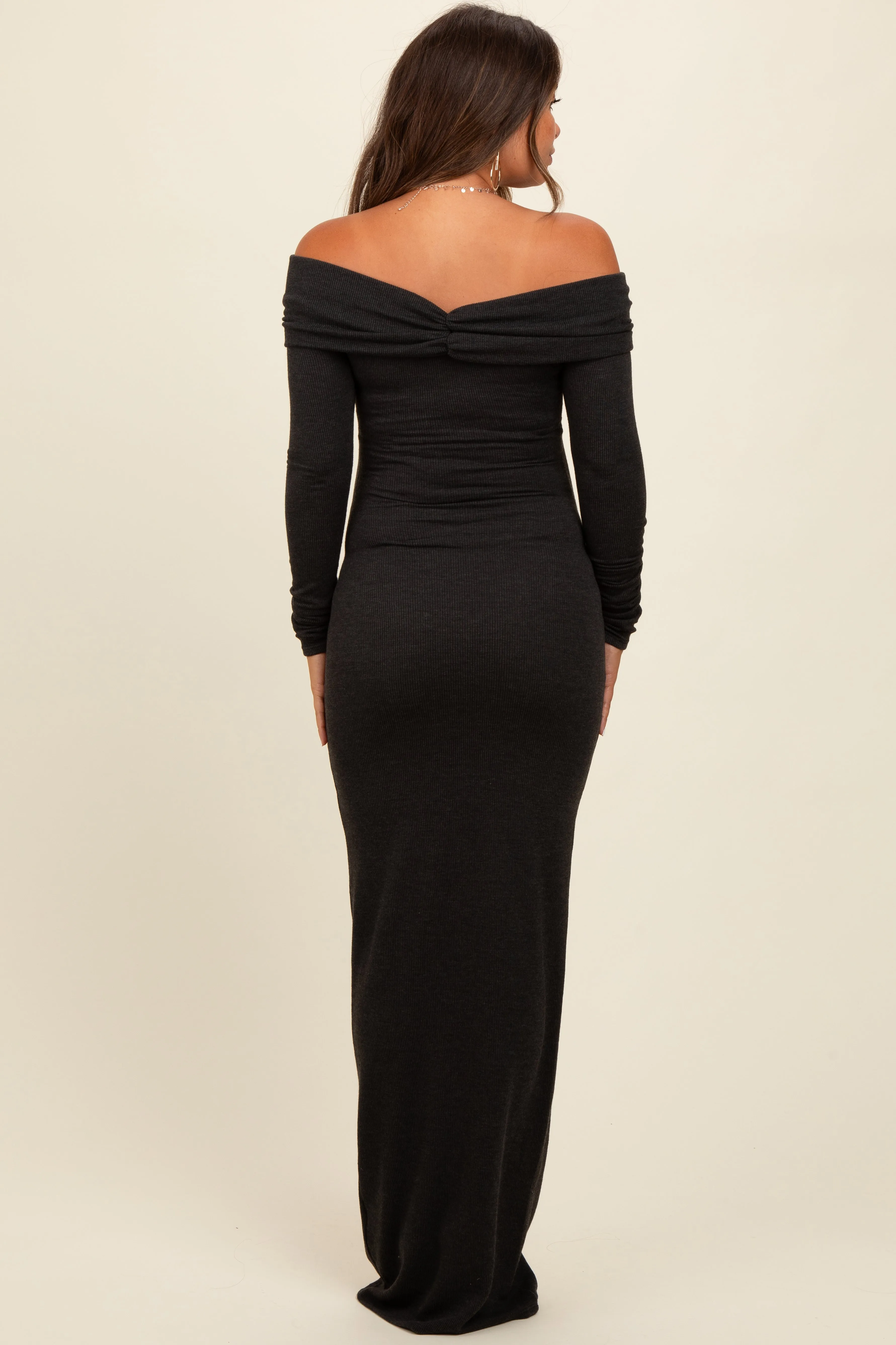 Charcoal Knit Off Shoulder Maternity Maxi Dress sold by Pinkblush product image thumbnail 3