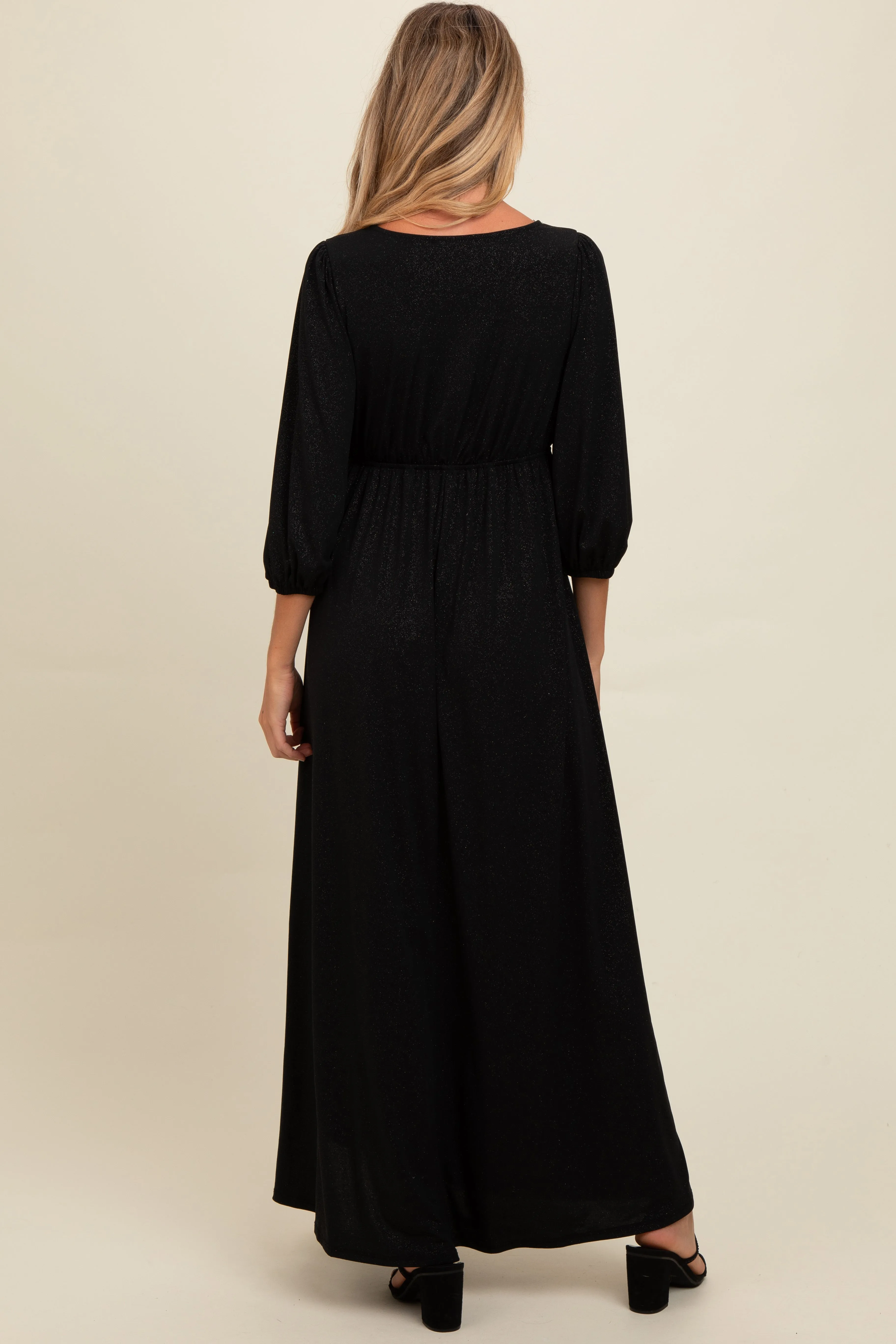 Black Glitter V-Neck Maternity Maxi Dress sold by Pinkblush product image thumbnail 3
