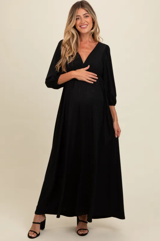 Black Glitter V-Neck Maternity Maxi Dress sold by Pinkblush