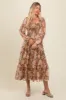 Mocha Floral Square Neck Smocked Midi Dress sold by Pinkblush