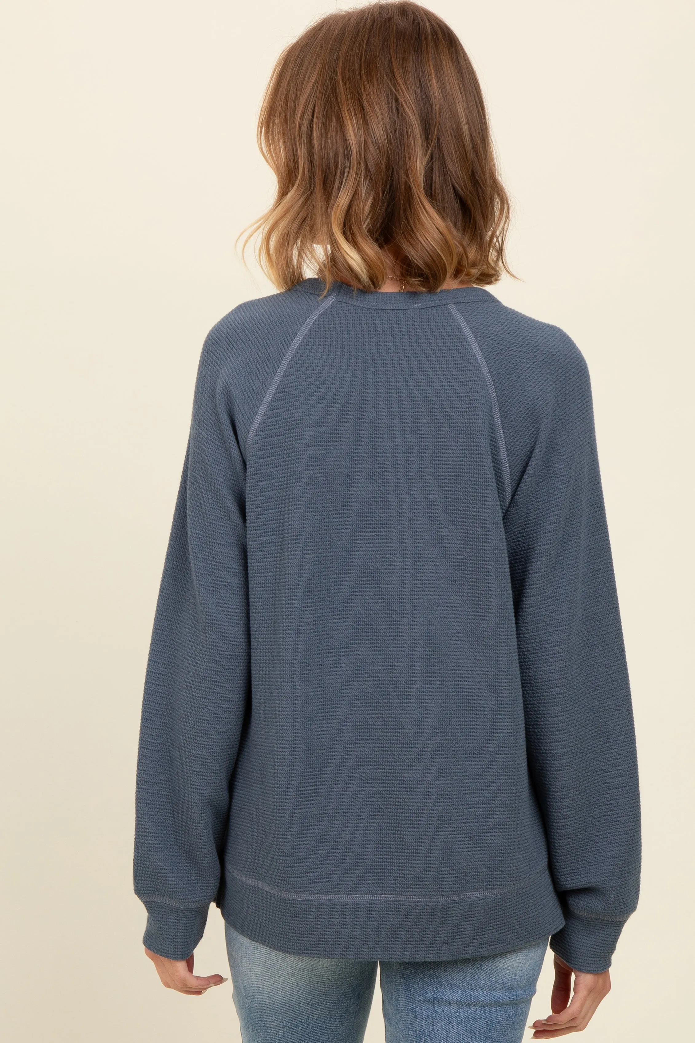 Light Navy Crewneck Waffle Knit Pullover Top sold by Pinkblush product image thumbnail 3