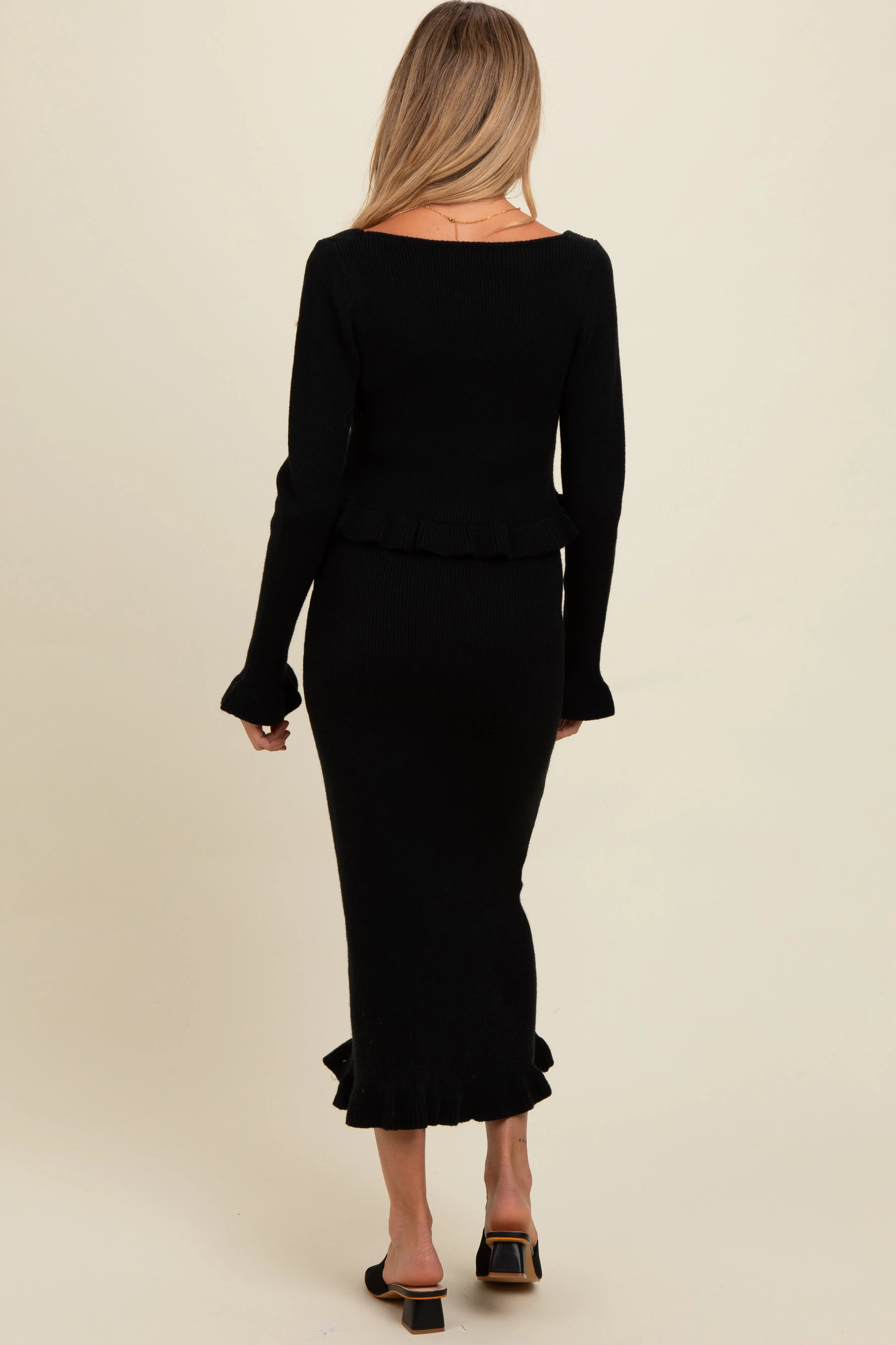 Black Ruffle Hem Knit Top And Midi Skirt Maternity Set sold by Pinkblush product image thumbnail 2