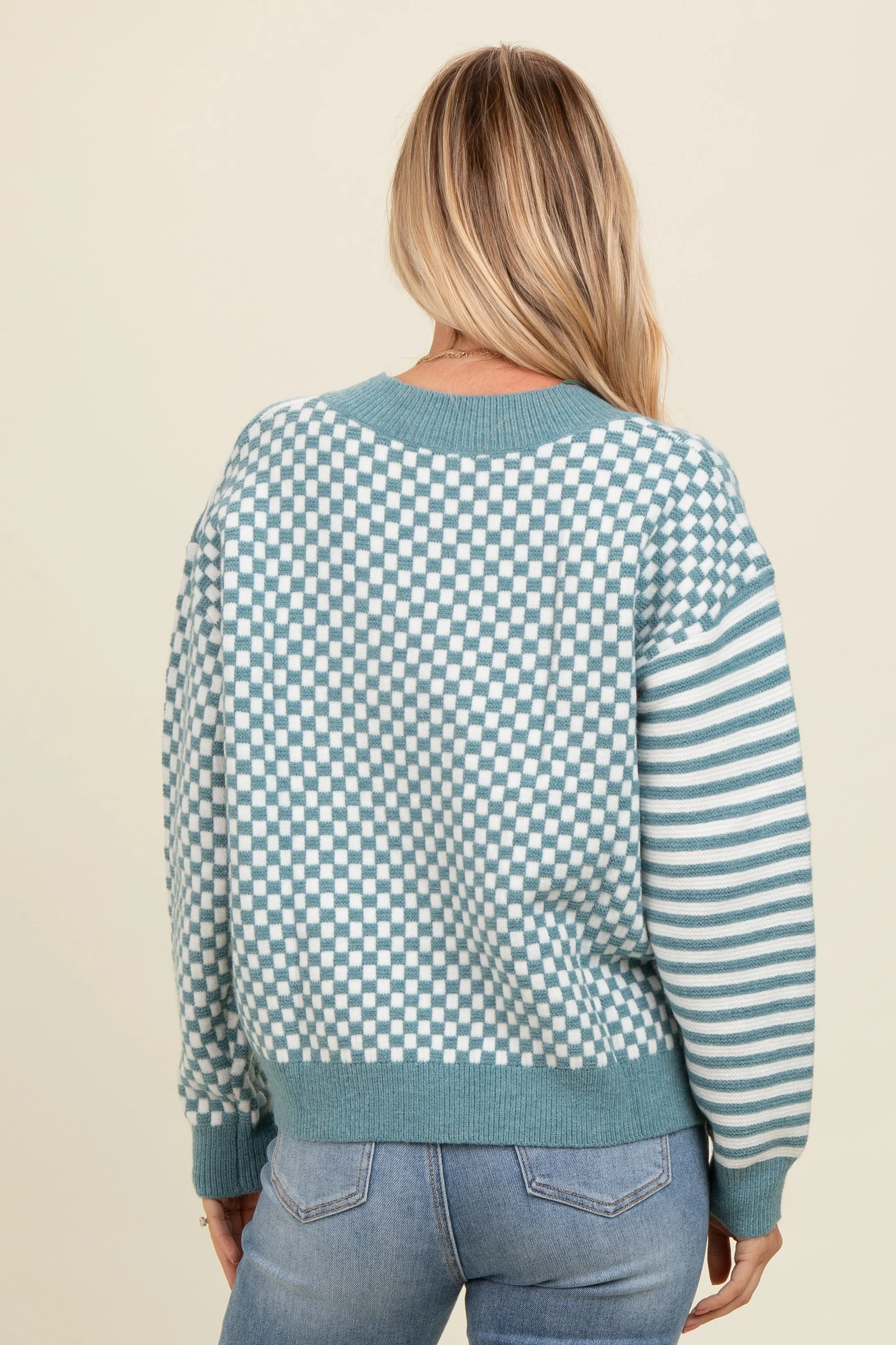 Blue Mixed Pattern Sweater sold by Pinkblush product image thumbnail 4