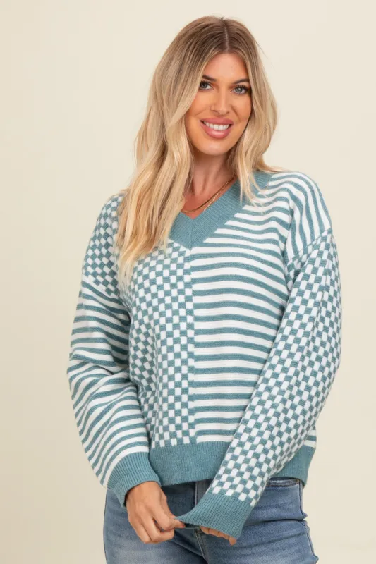 Blue Mixed Pattern Sweater sold by Pinkblush