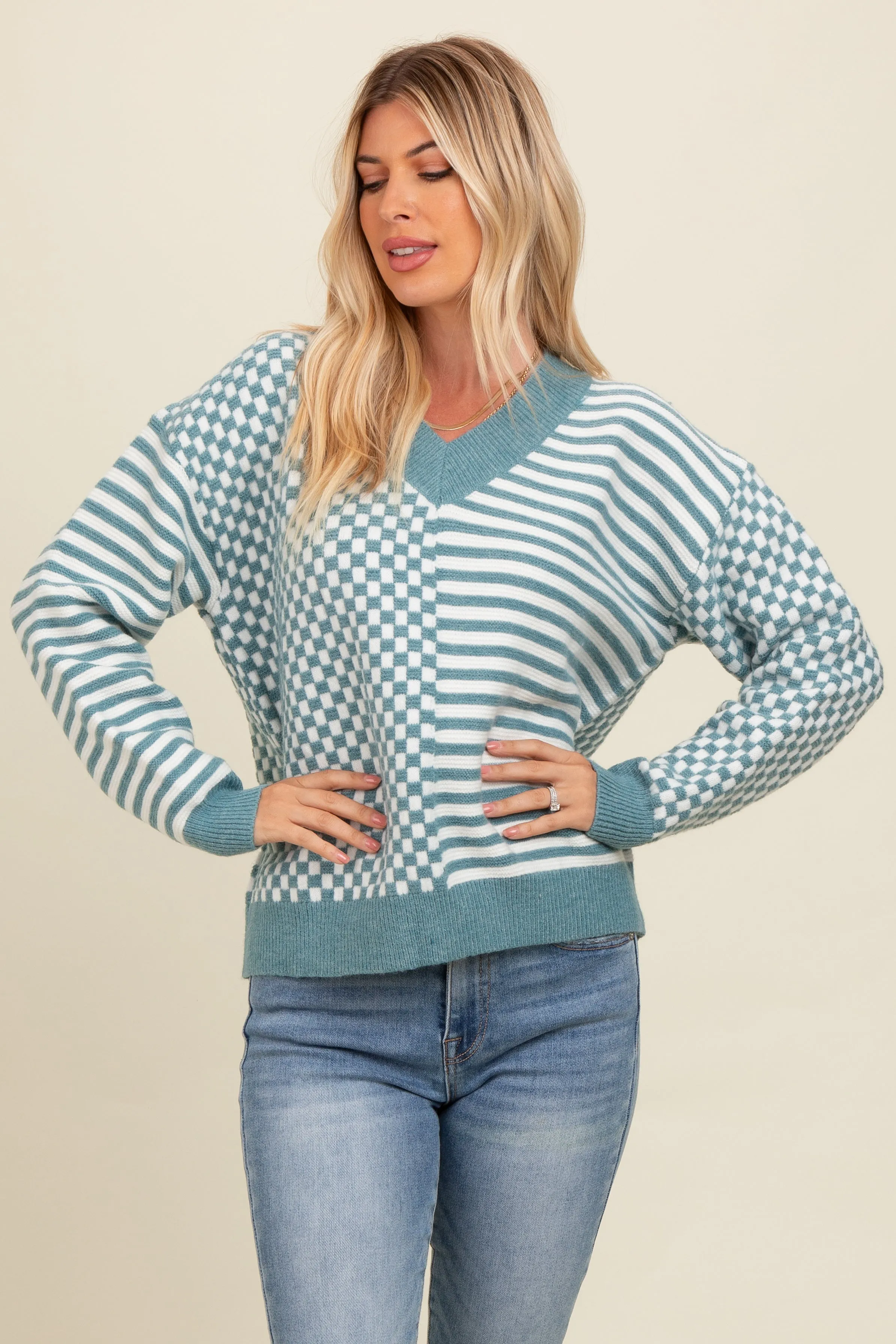 Blue Mixed Pattern Sweater sold by Pinkblush product image thumbnail 2