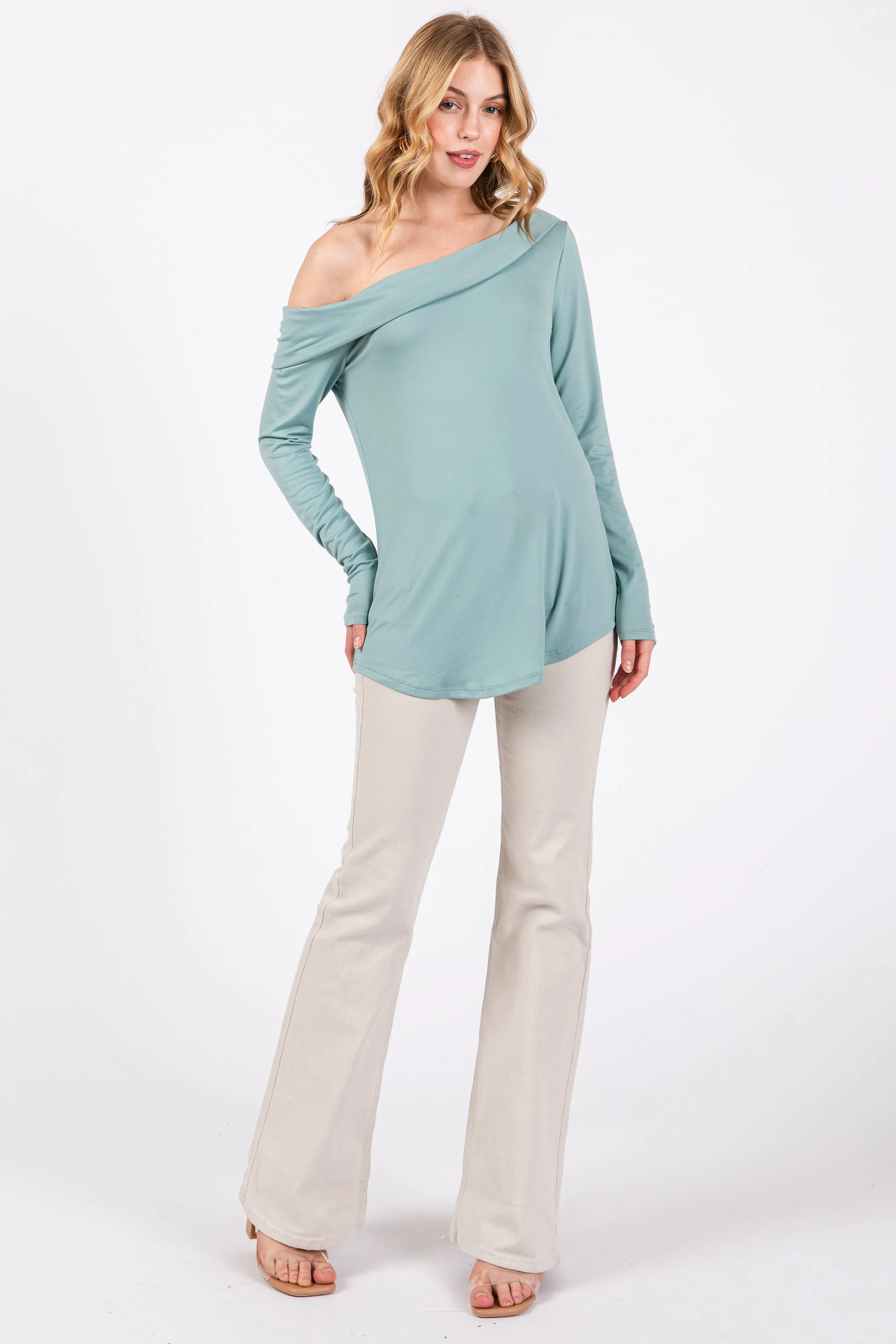 Mint Long Sleeve Off Shoulder Top sold by Pinkblush product image thumbnail 4
