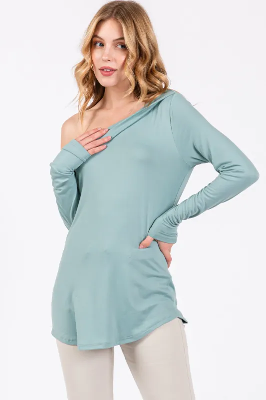 Mint Long Sleeve Off Shoulder Top sold by Pinkblush