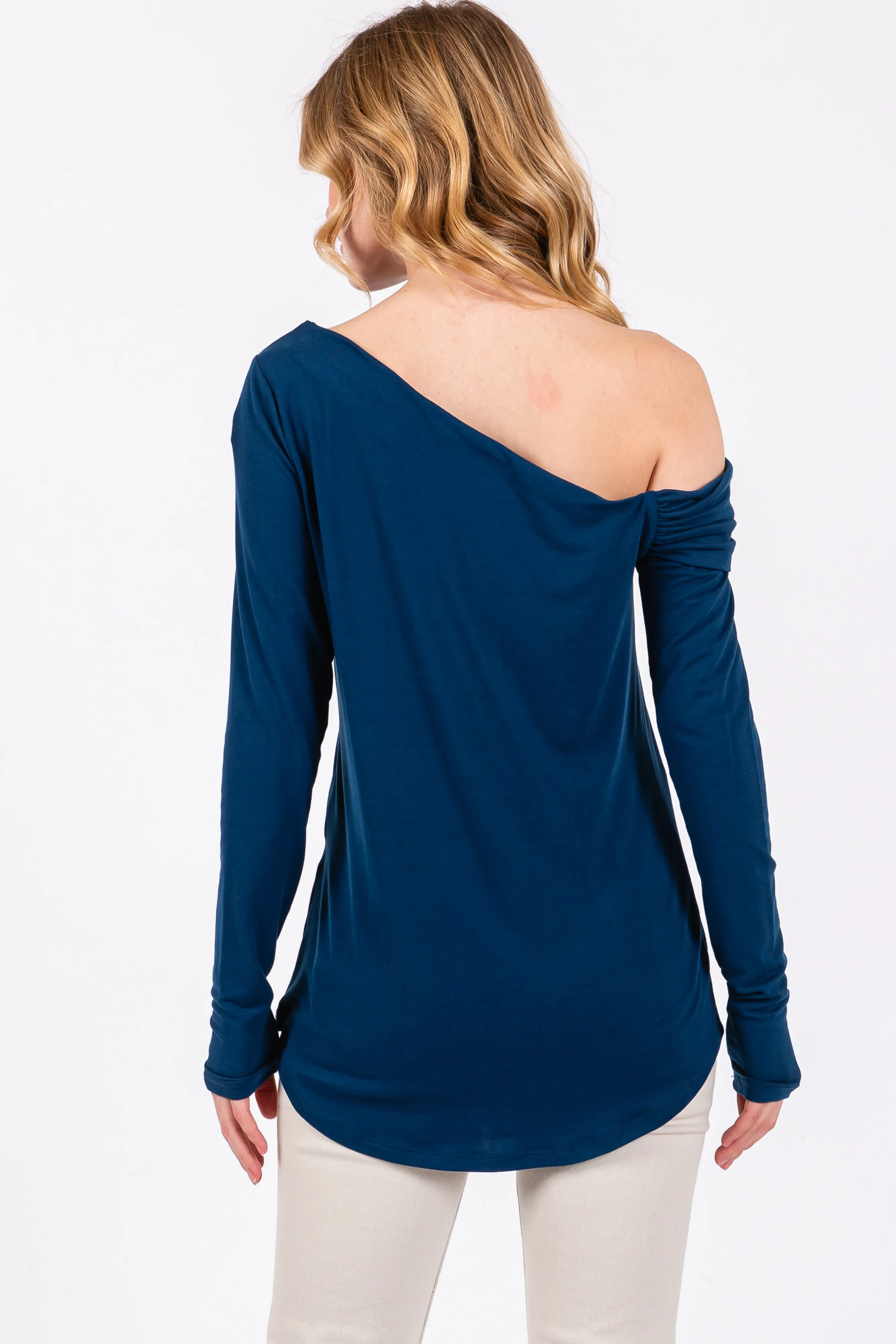 Navy Long Sleeve Off Shoulder Top sold by Pinkblush product image thumbnail 3