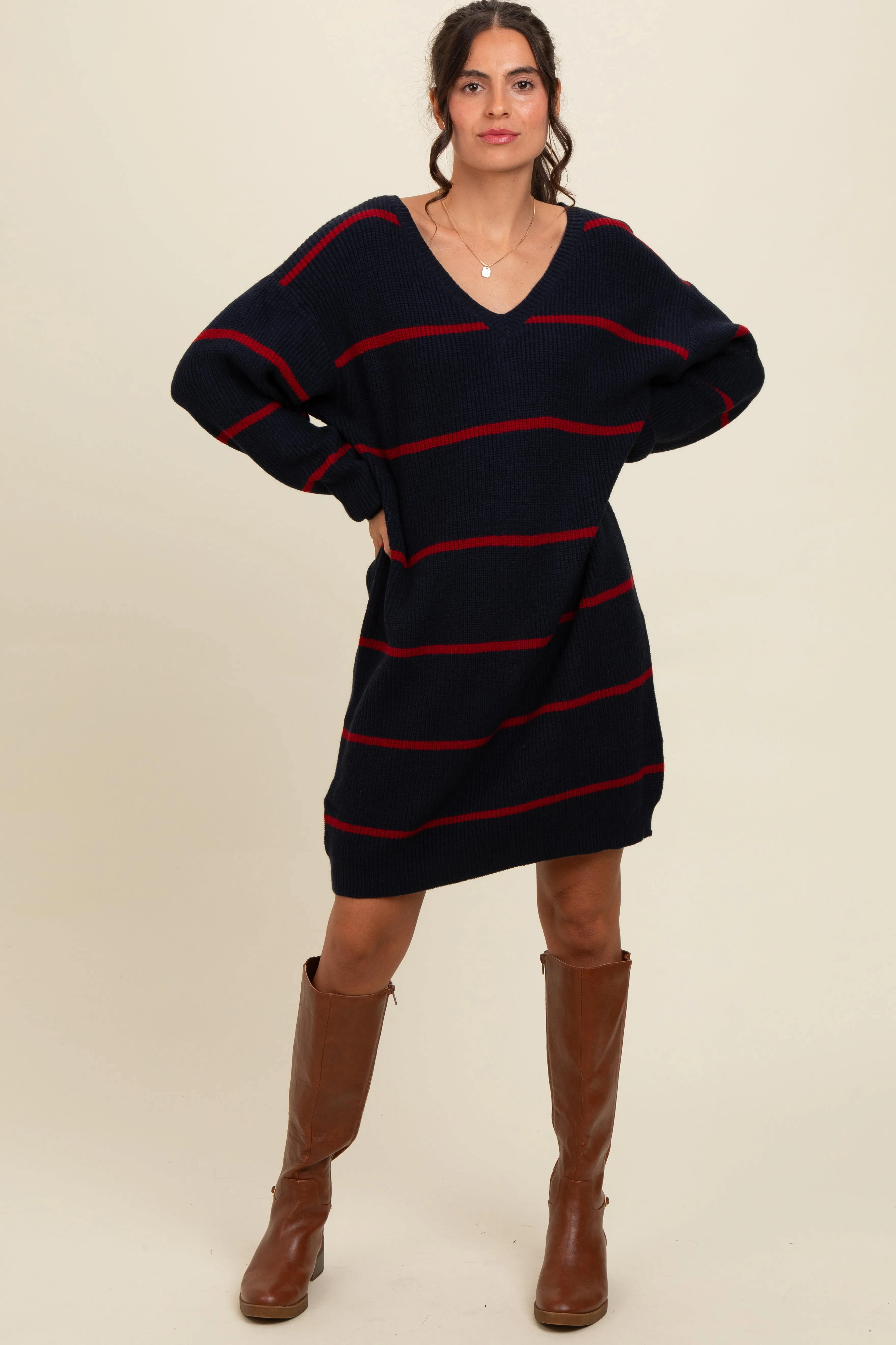 Navy Striped Oversized Sweater Dress sold by Pinkblush