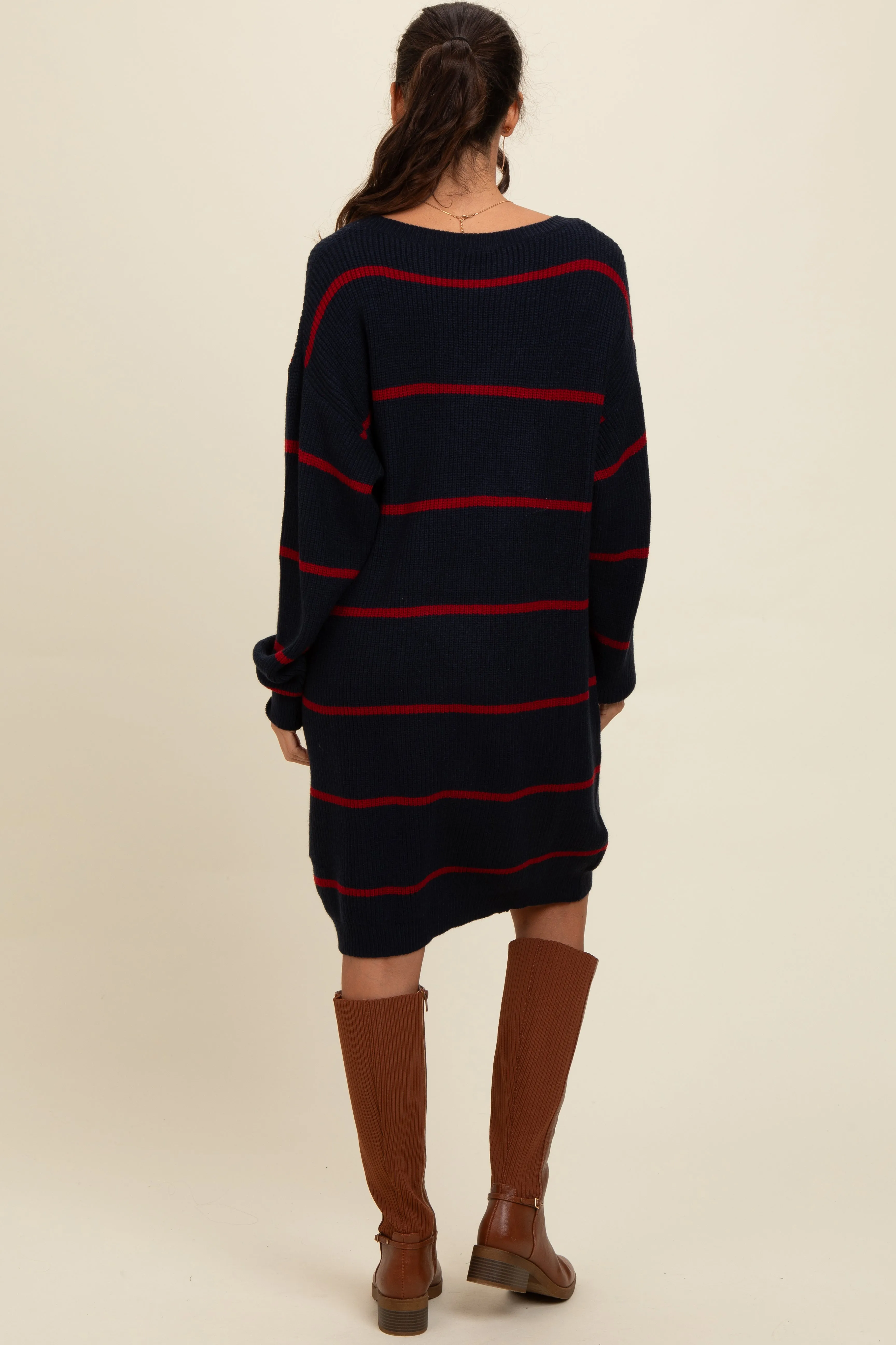 Navy Striped Oversized Sweater Dress sold by Pinkblush product image thumbnail 2