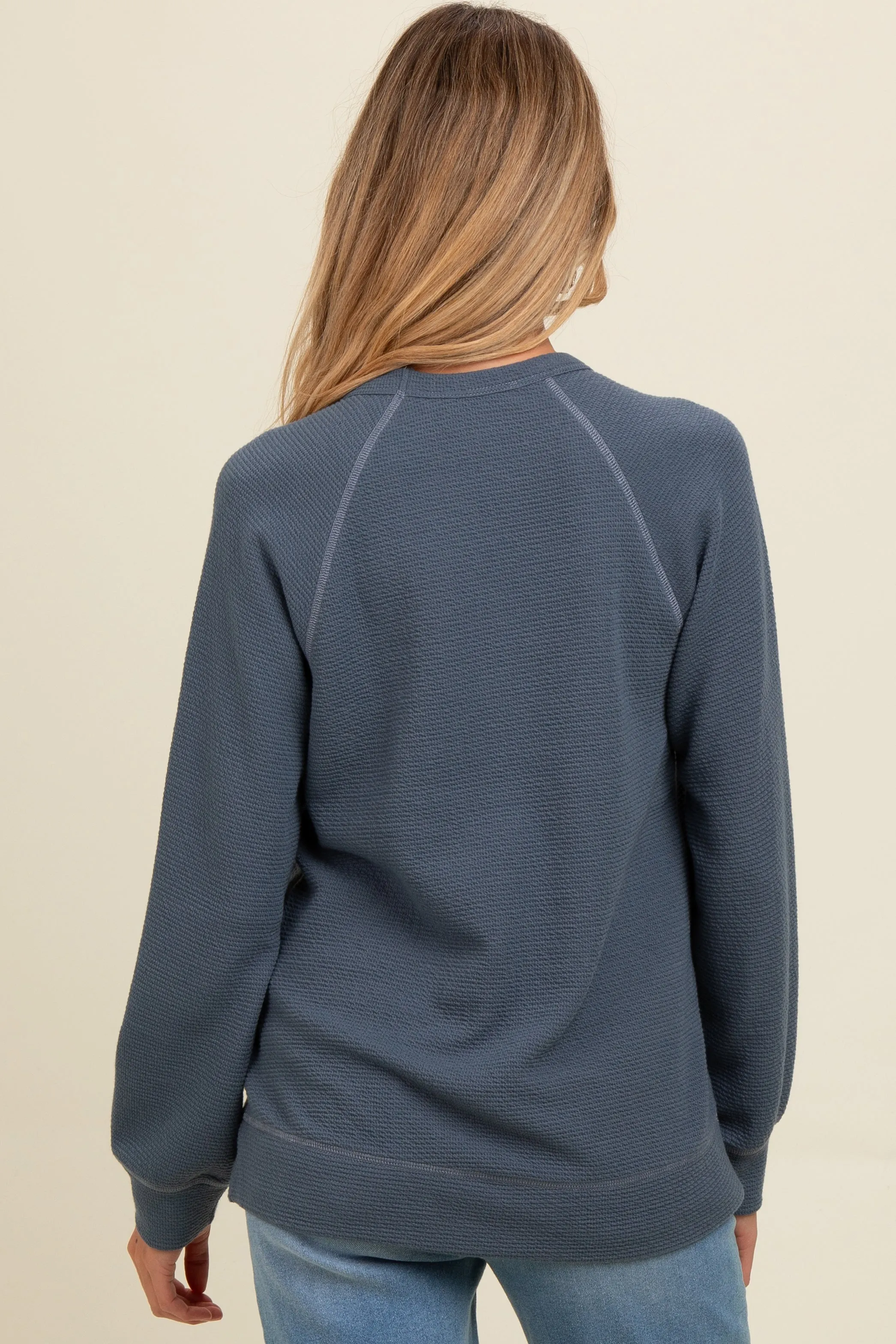 Light Navy Crewneck Waffle Knit Maternity Pullover Top sold by Pinkblush product image thumbnail 3