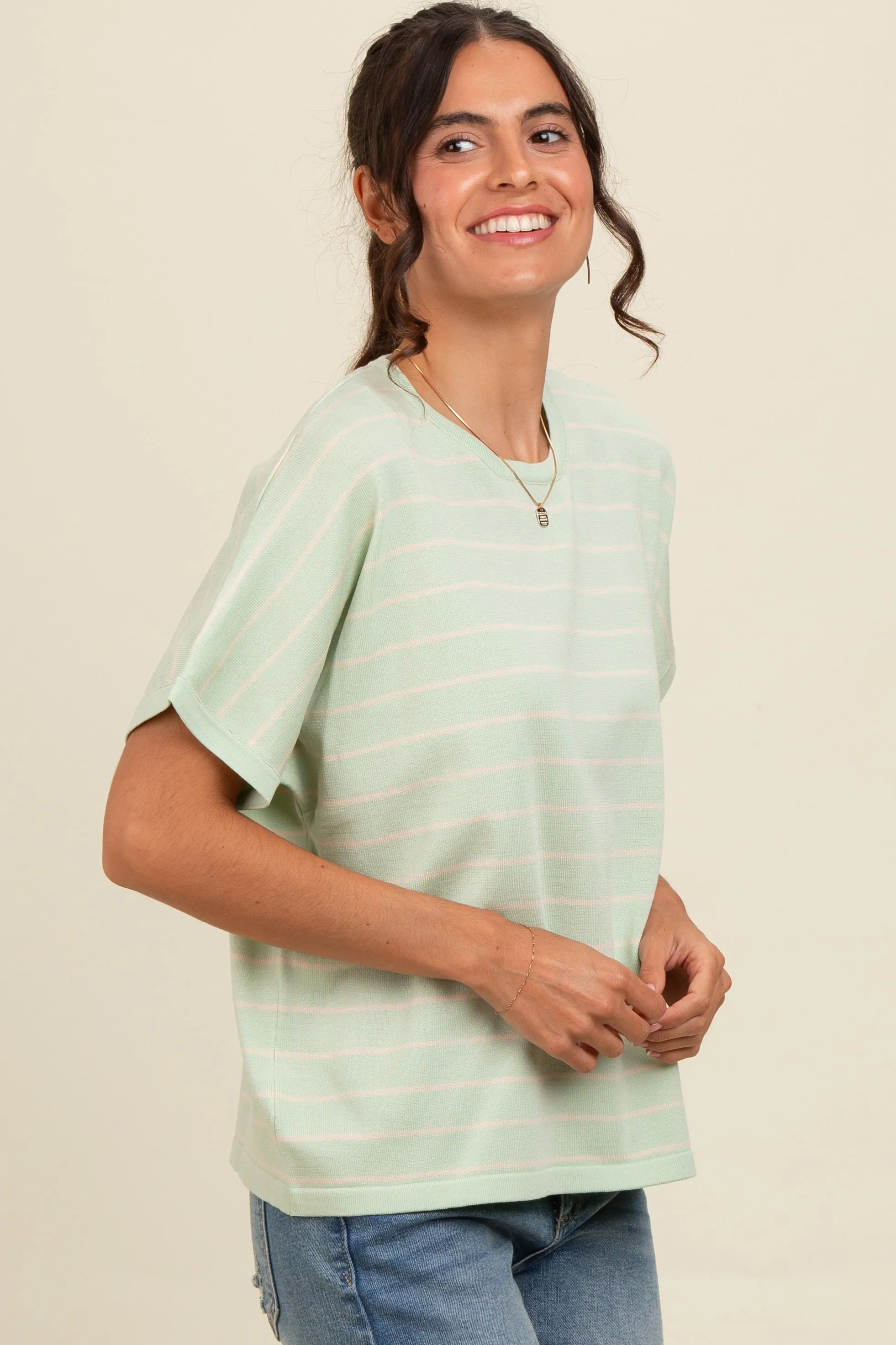 Mint Green Striped Boxy Short Sleeve Top sold by Pinkblush product image thumbnail 3