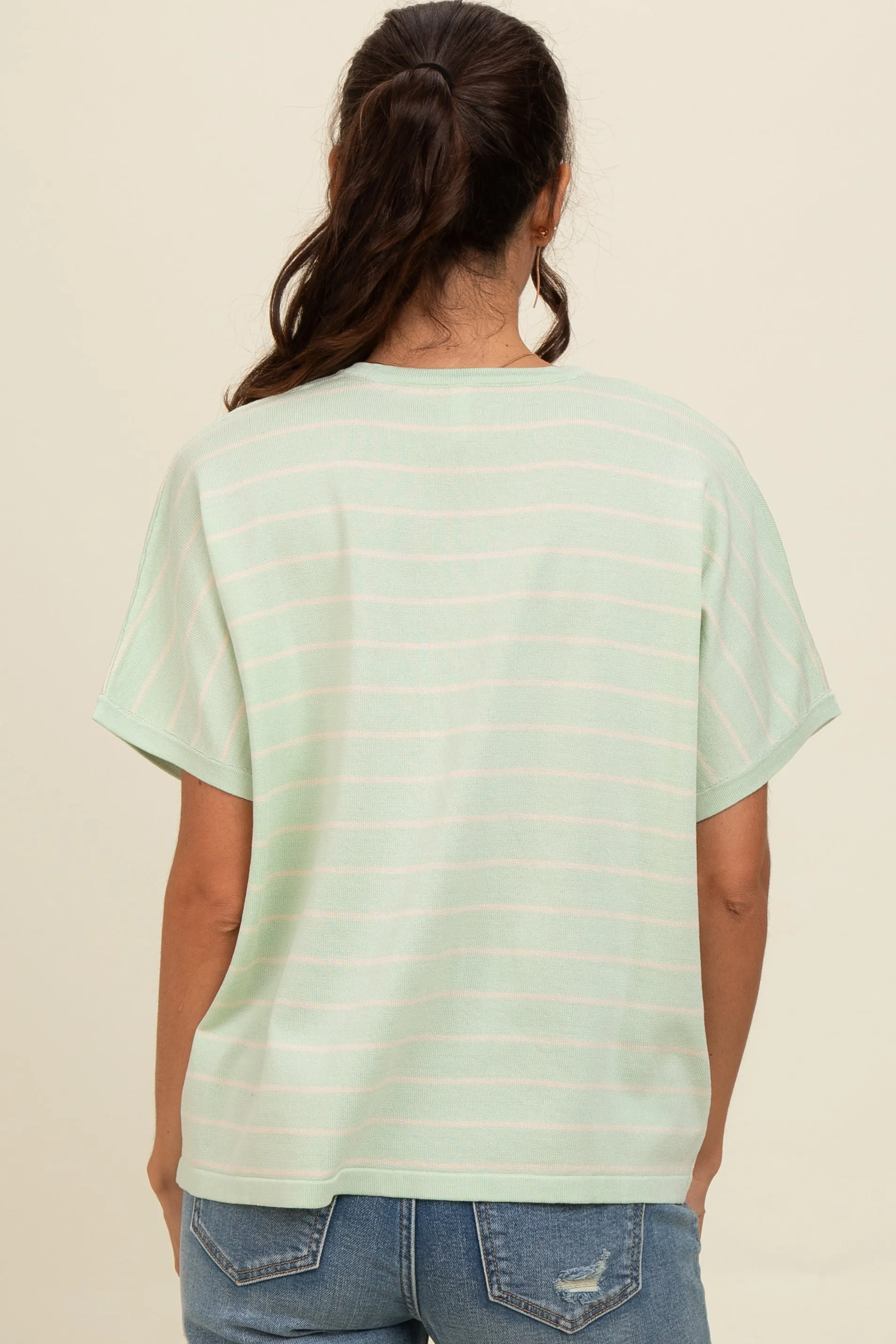 Mint Green Striped Boxy Short Sleeve Top sold by Pinkblush product image thumbnail 4
