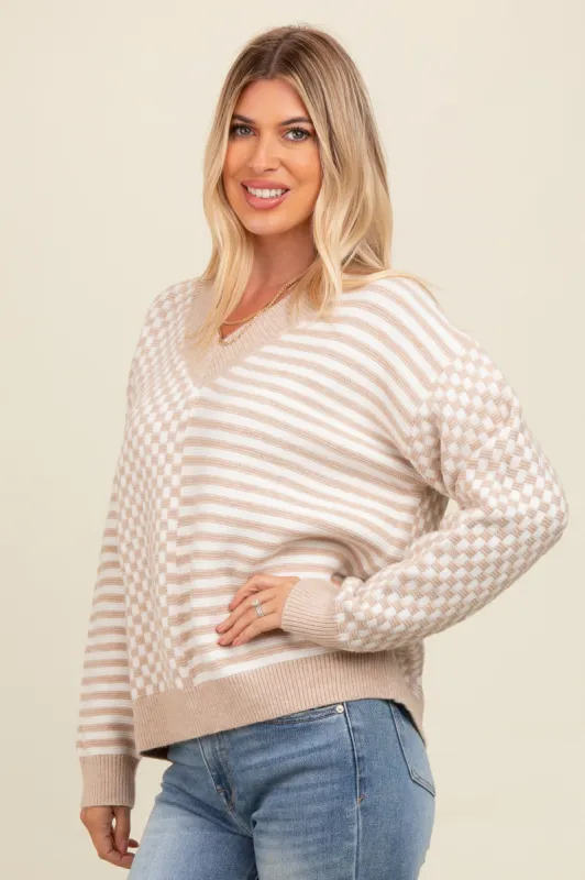 Mocha Mixed Pattern Sweater sold by Pinkblush