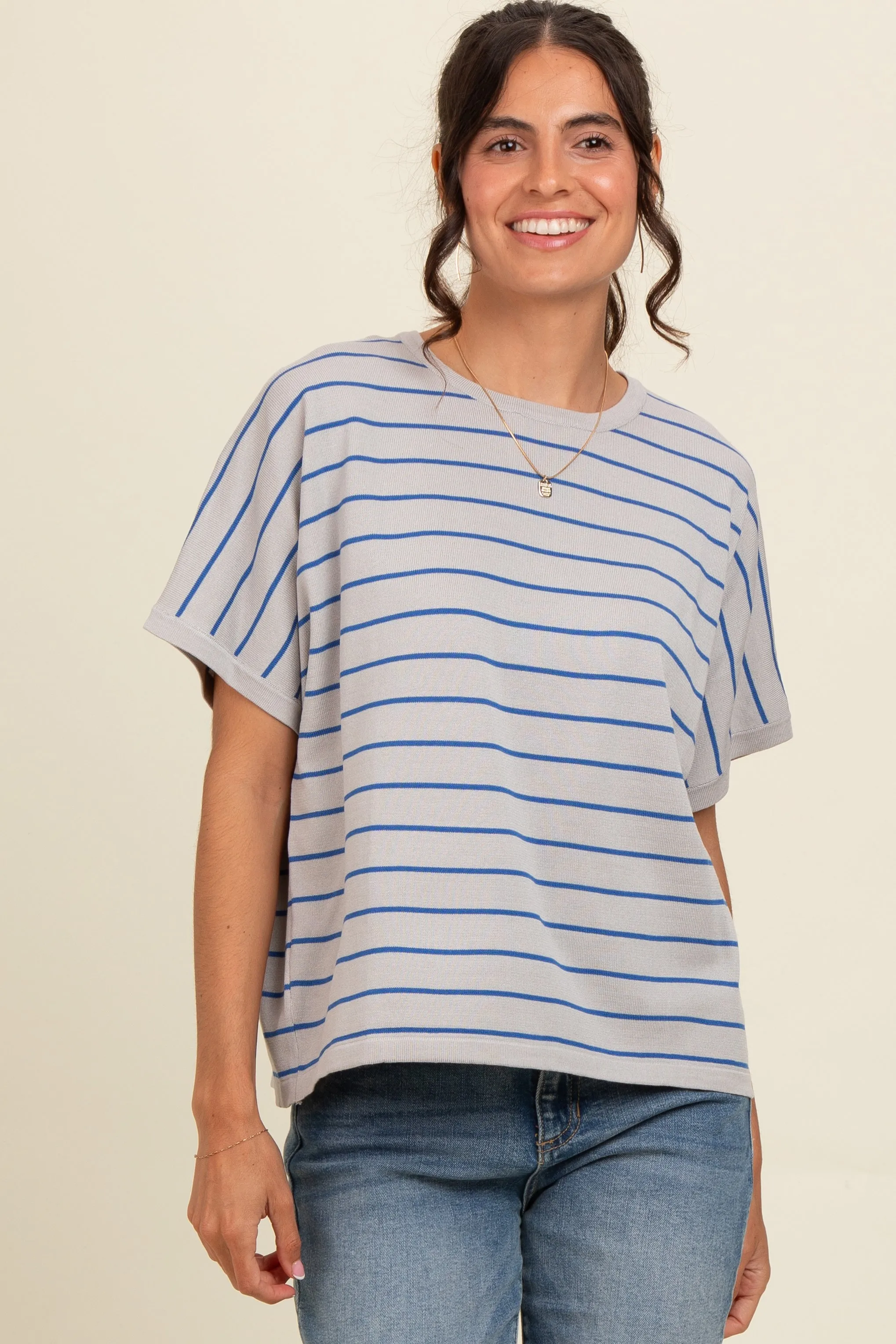 Grey Striped Boxy Short Sleeve Top sold by Pinkblush product image thumbnail 2