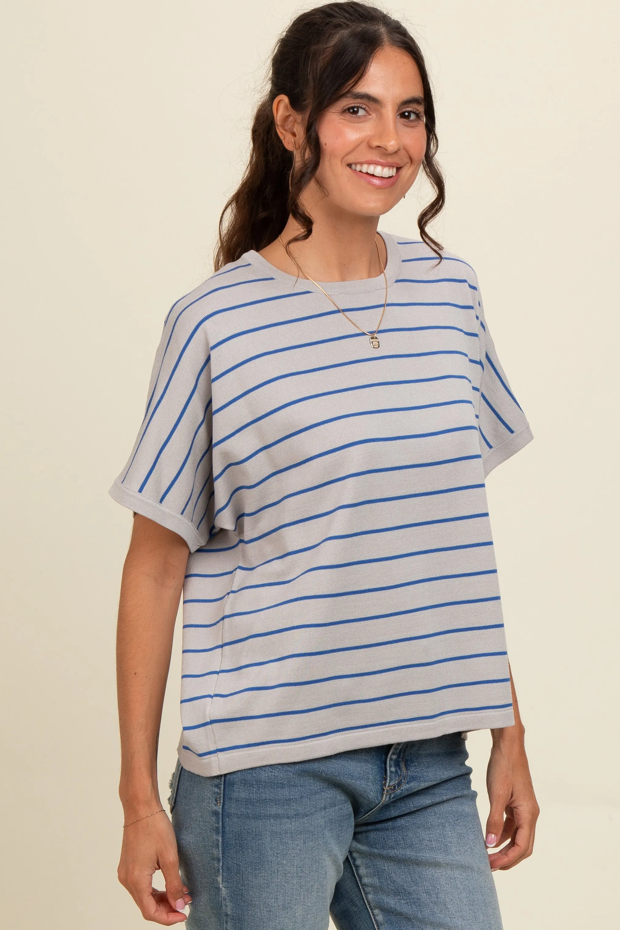 Grey Striped Boxy Short Sleeve Top sold by Pinkblush product image thumbnail 3
