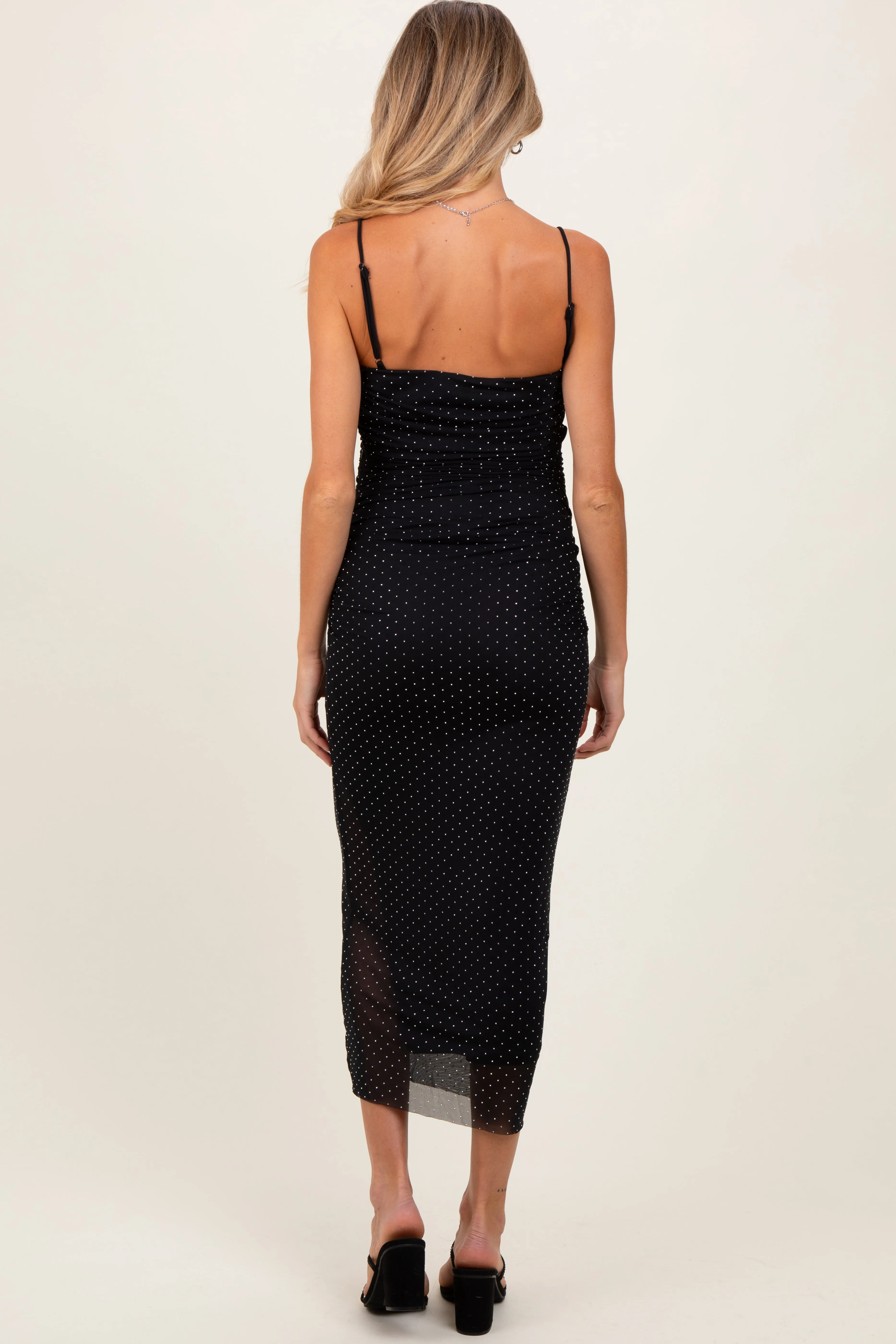Black Dot Print Fitted Ruched Maternity Maxi Dress sold by Pinkblush product image thumbnail 4