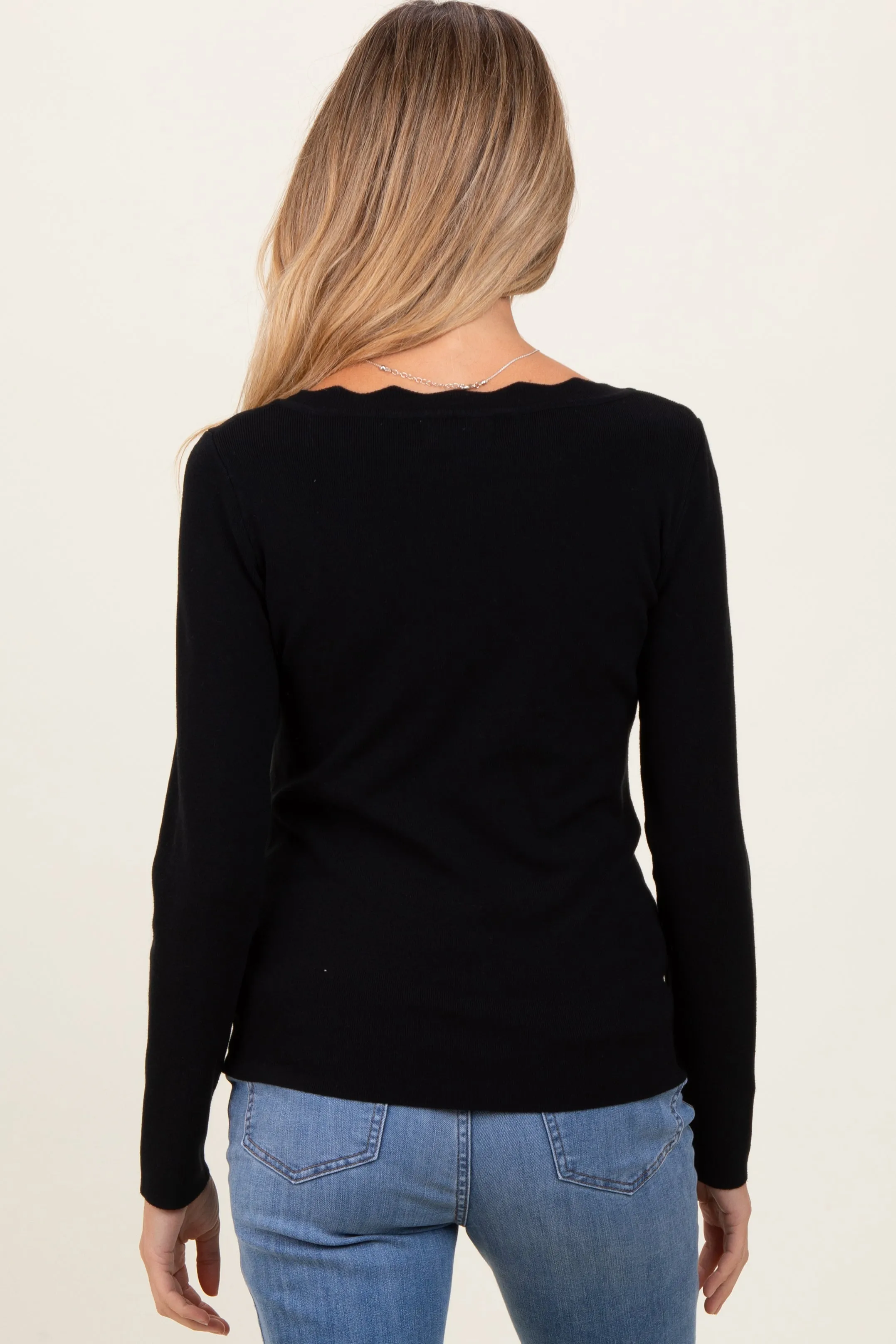 Black Scallop Hem Square Neck Maternity Sweater sold by Pinkblush product image thumbnail 2