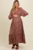 Mocha Floral V-Neck Bubble Sleeve Maternity Maxi Dress sold by Pinkblush